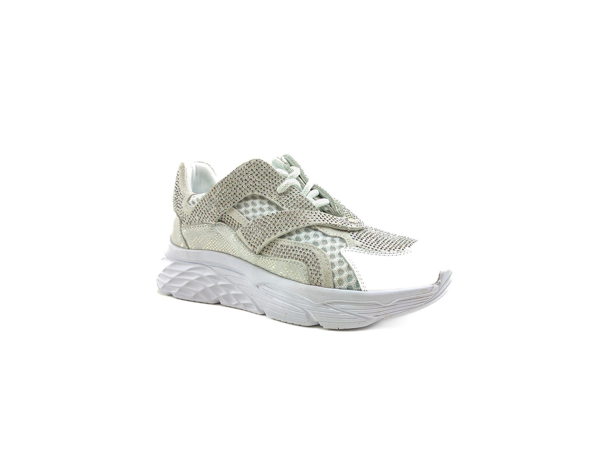 Ortoplus Deri Ortopedik Kadın Sneaker Ayakkabı Taşlı ET3242 GÜMÜŞ - OrtoPlus