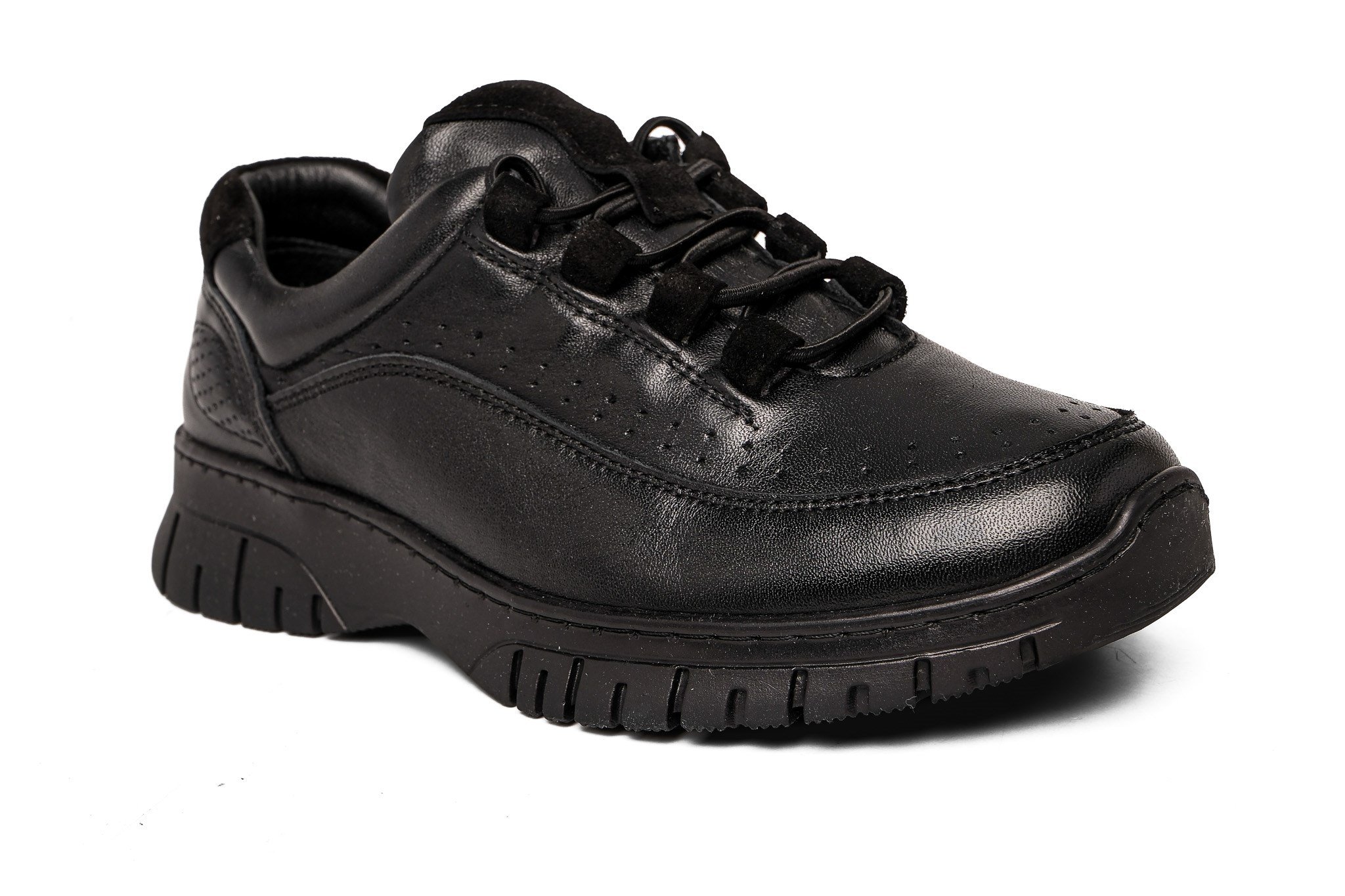Ortoplus Deri Ortopedik Kadın Sneaker Ayakkabı Bağcıklı ND26061 SİYAH - OrtoPlus