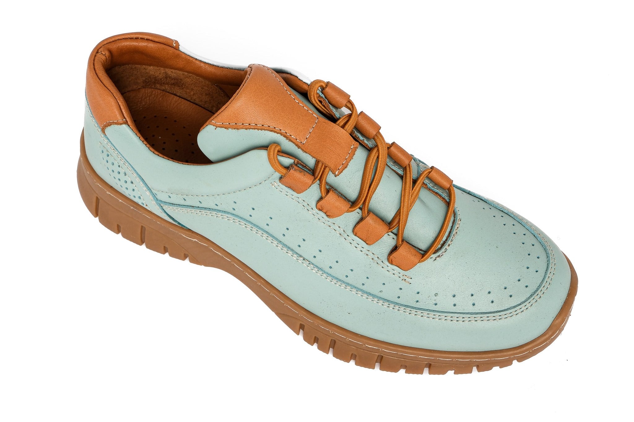 Ortoplus Deri Ortopedik Kadın Sneaker Ayakkabı Bağcıklı ND26061 AÇIK MAVİ - OrtoPlus