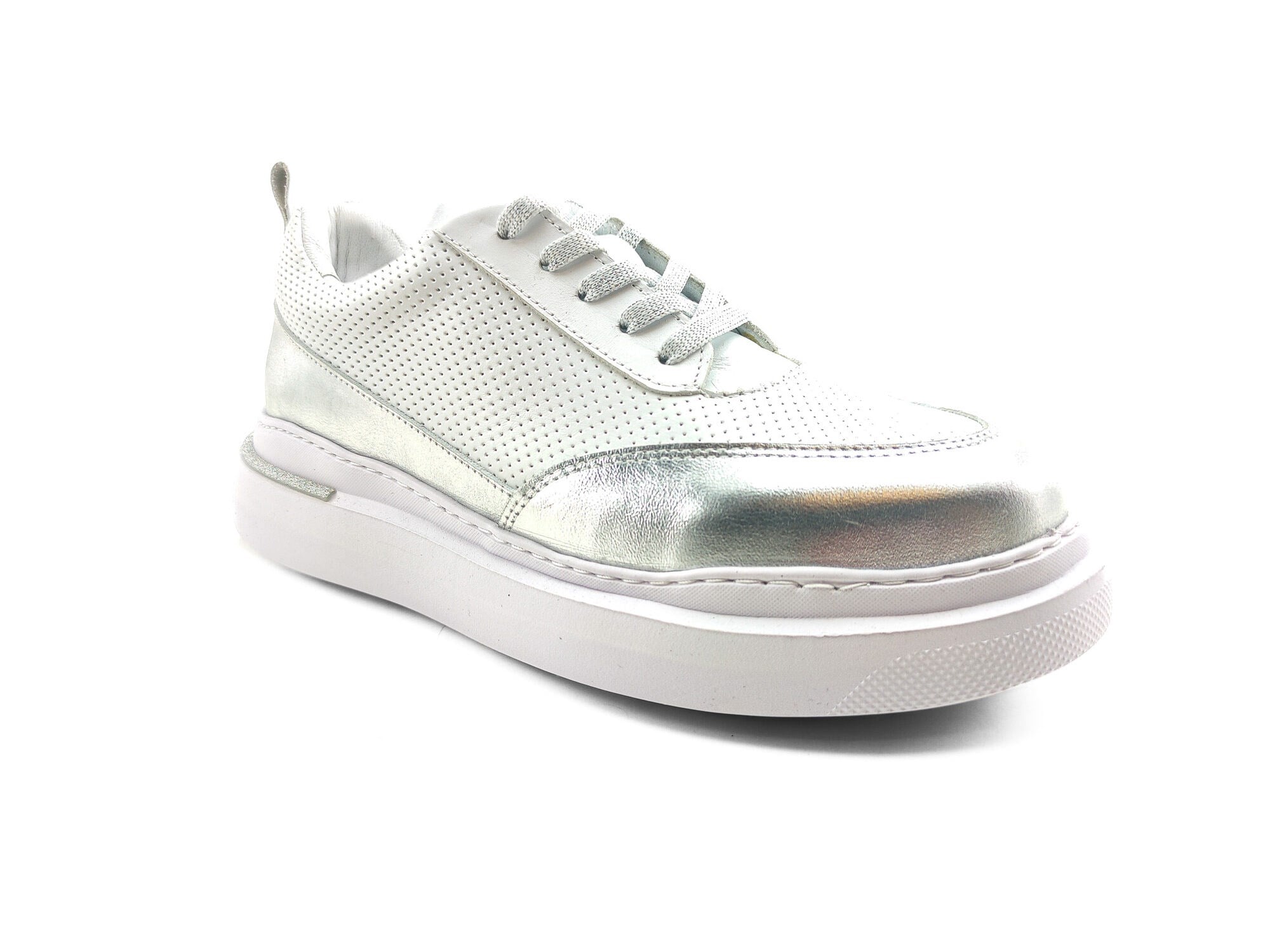 Ortoplus Deri Ortopedik Kadın Sneaker Ayakkabı ET3060 BEYAZ - GÜMÜŞ - OrtoPlus
