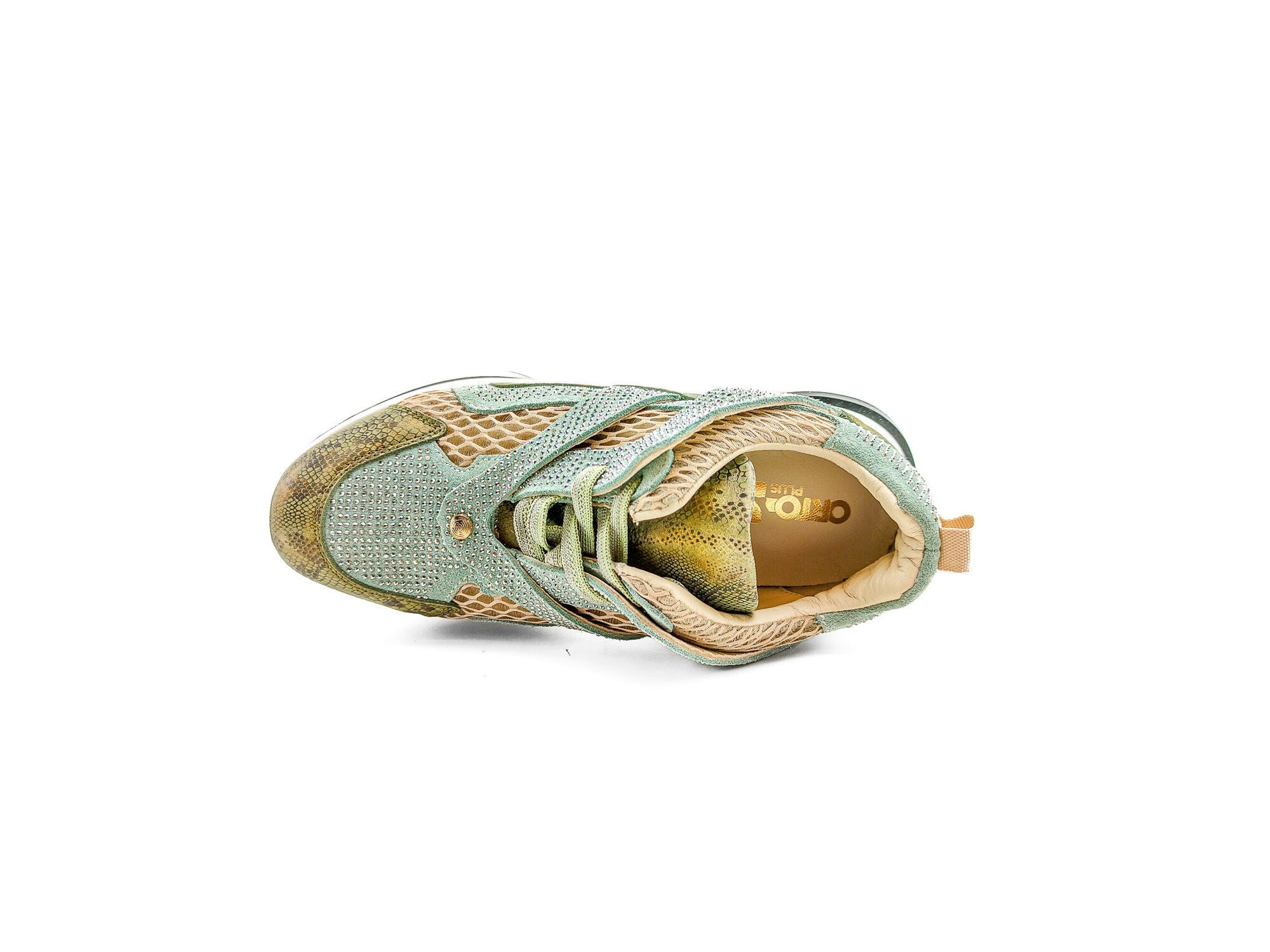 Ortoplus Deri Ortopedik Kadın Sneaker Ayakkabı Taşlı ET3242 HAKİ - OrtoPlus