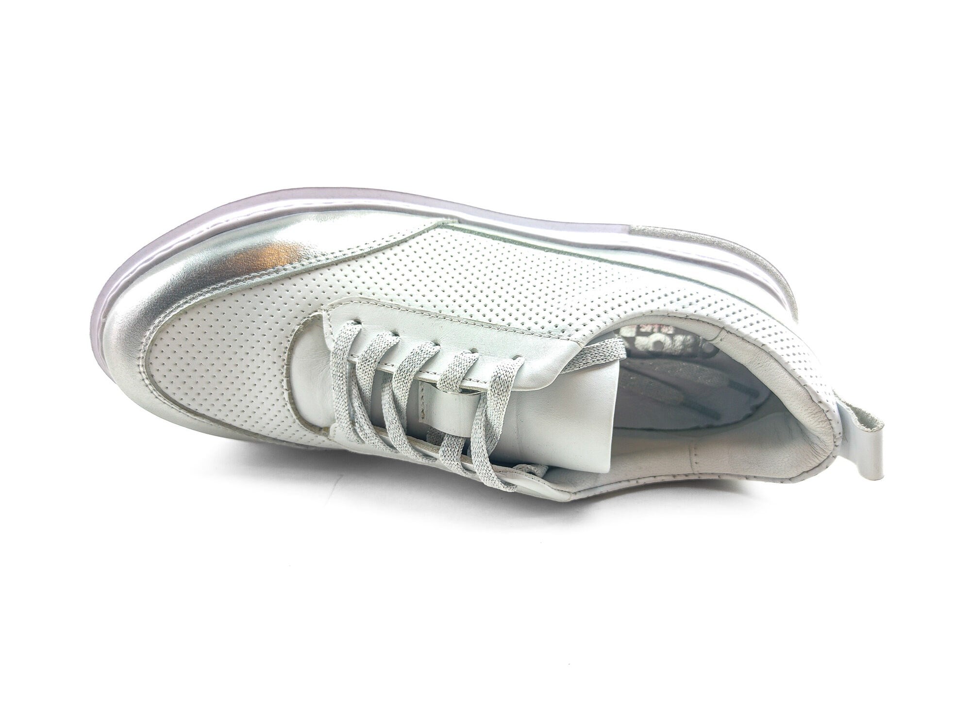 Ortoplus Deri Ortopedik Kadın Sneaker Ayakkabı ET3060 BEYAZ - GÜMÜŞ - OrtoPlus