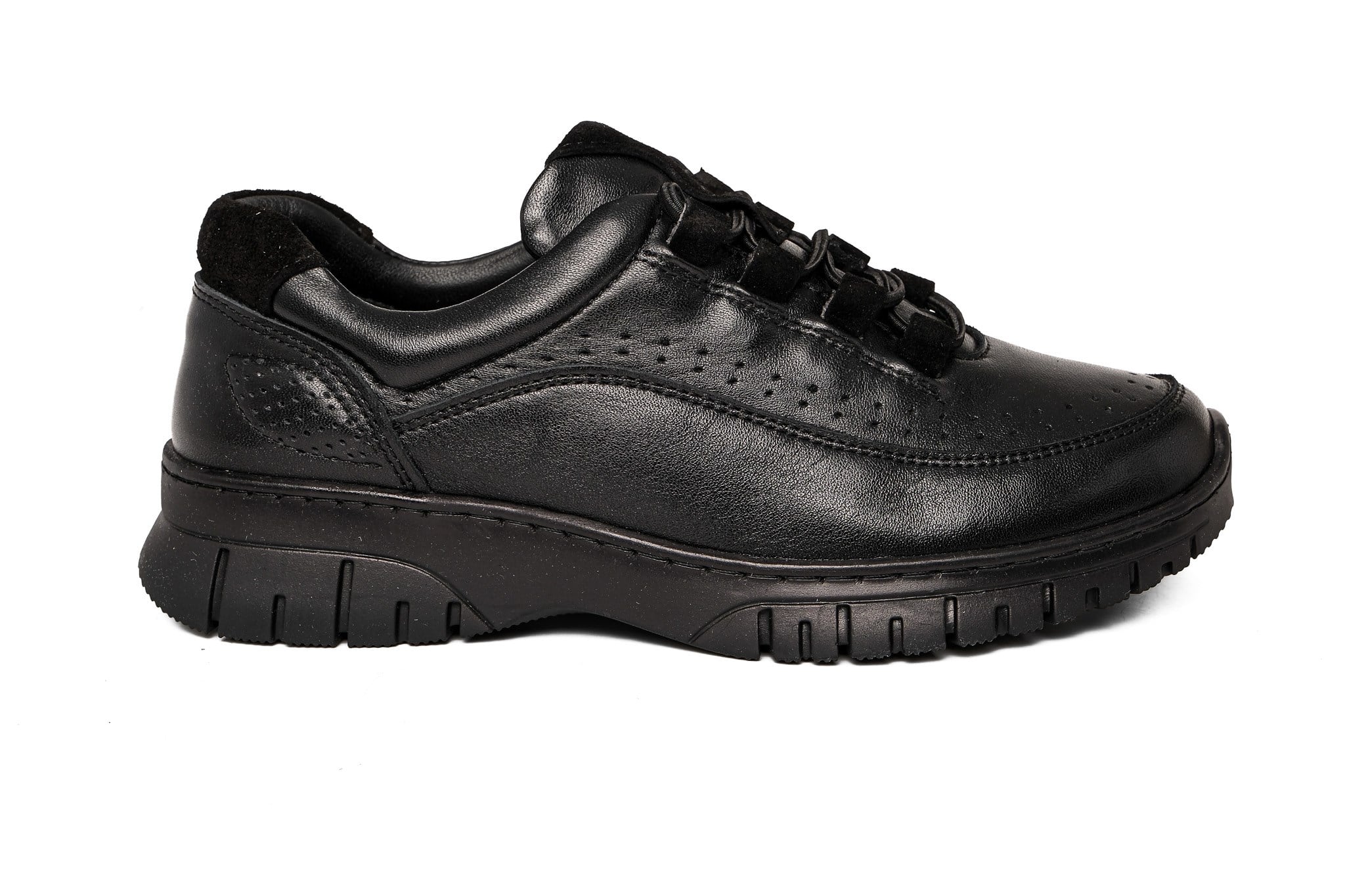 Ortoplus Deri Ortopedik Kadın Sneaker Ayakkabı Bağcıklı ND26061 SİYAH - OrtoPlus