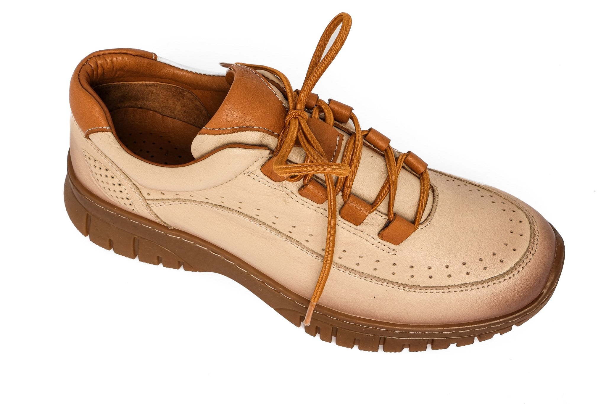 Ortoplus Deri Ortopedik Kadın Sneaker Ayakkabı Bağcıklı ND26061 BEJ - OrtoPlus
