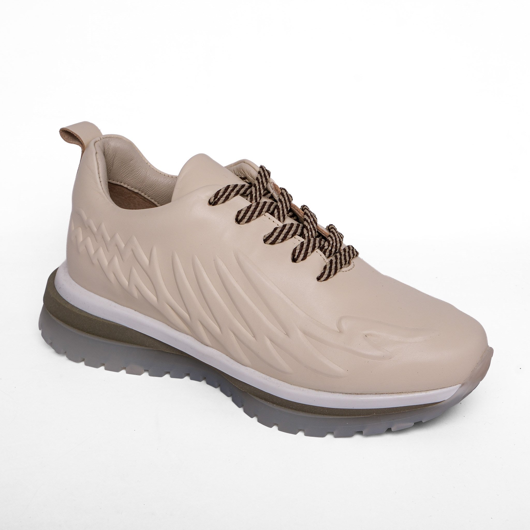Ortoplus Deri Ortopedik Kadın Sneaker Ayakkabı Kabartmalı ET3098 EKRU - OrtoPlus