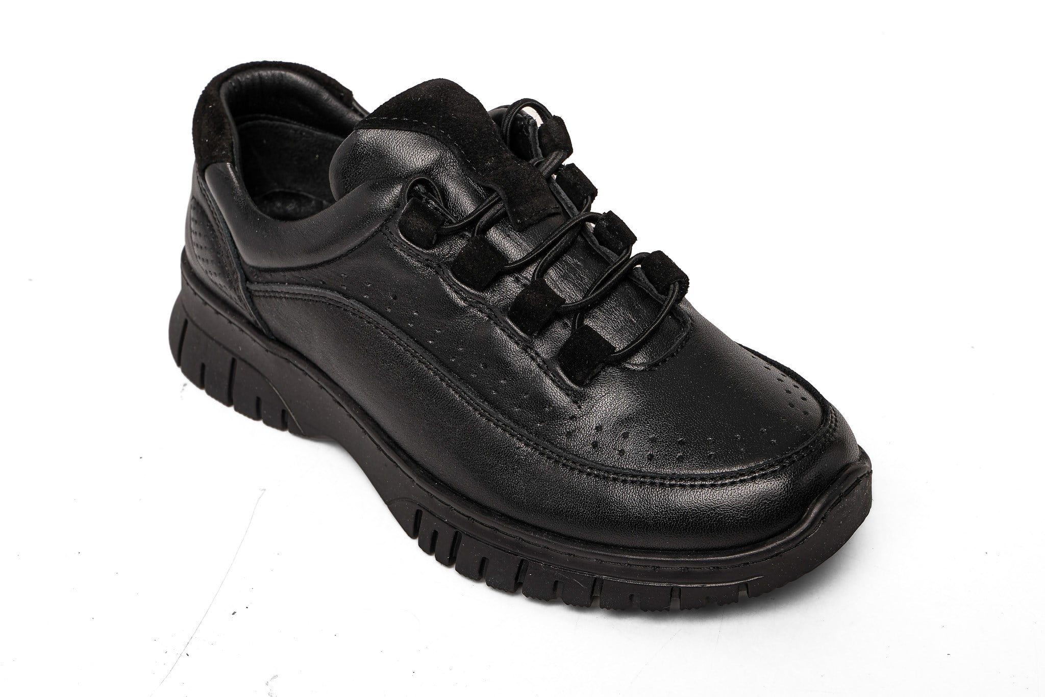 Ortoplus Deri Ortopedik Kadın Sneaker Ayakkabı Bağcıklı ND26061 SİYAH - OrtoPlus