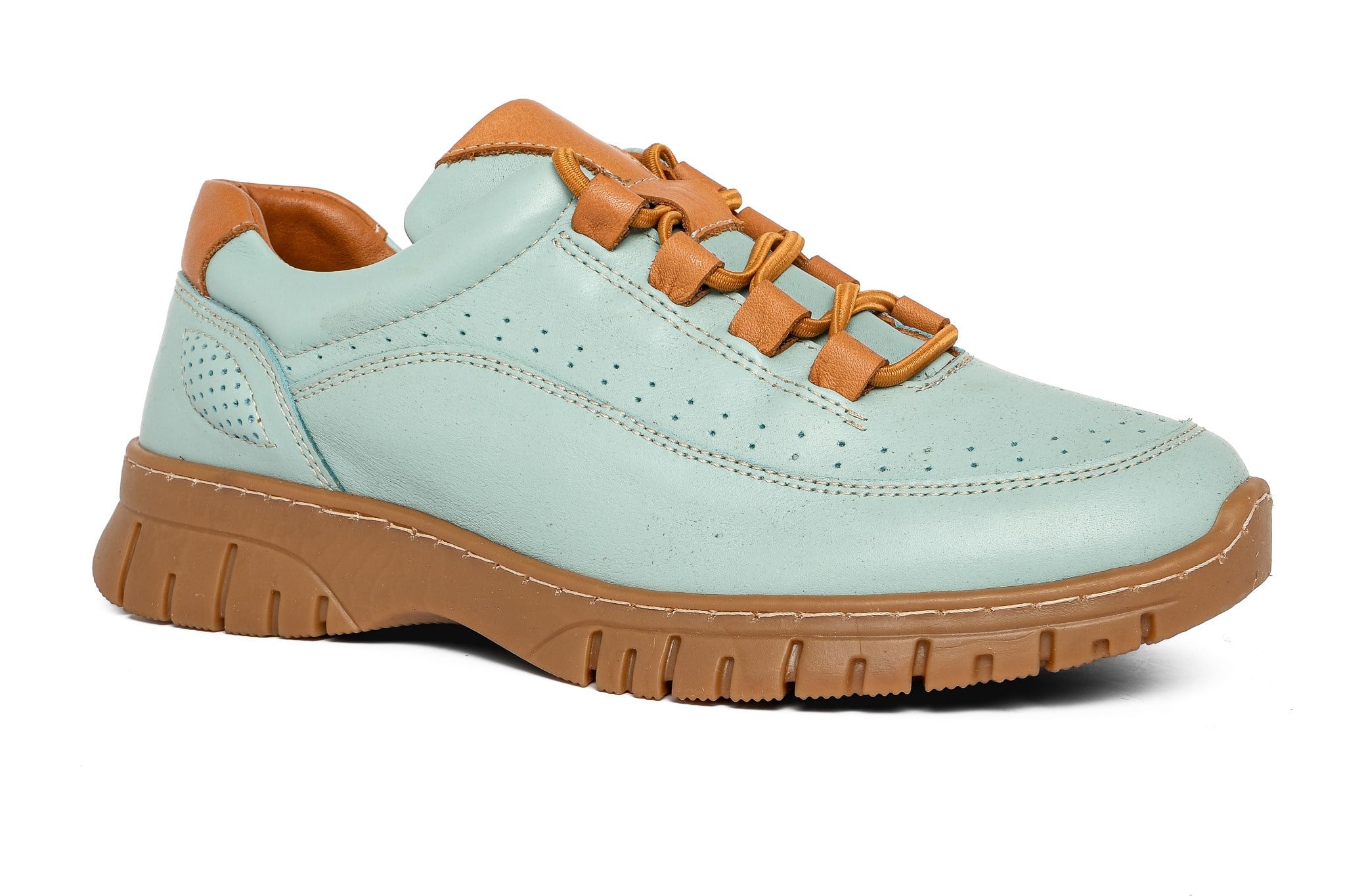 Ortoplus Deri Ortopedik Kadın Sneaker Ayakkabı Bağcıklı ND26061 AÇIK MAVİ - OrtoPlus