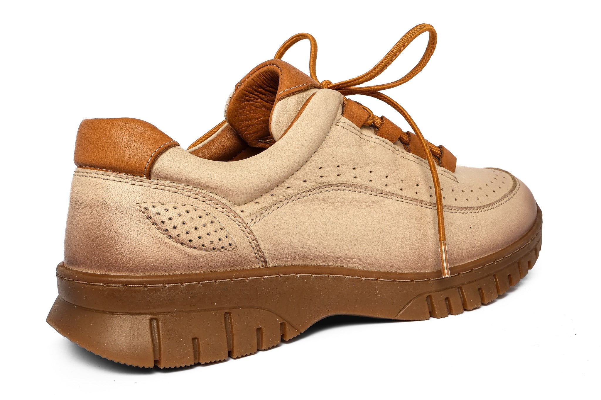 Ortoplus Deri Ortopedik Kadın Sneaker Ayakkabı Bağcıklı ND26061 BEJ - OrtoPlus