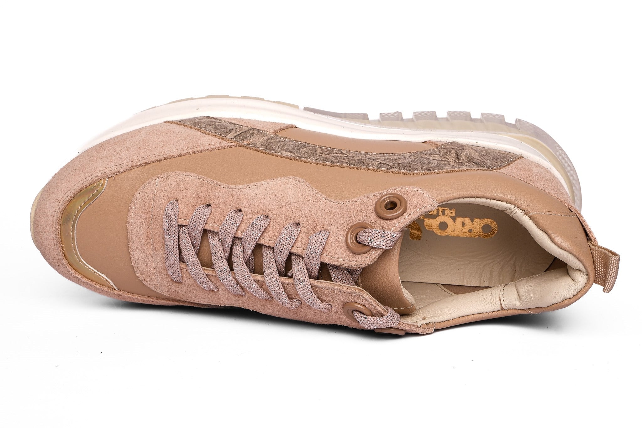 Ortoplus Deri Ortopedik Kadın Sneaker Ayakkabı ET3212 PUDRA - OrtoPlus