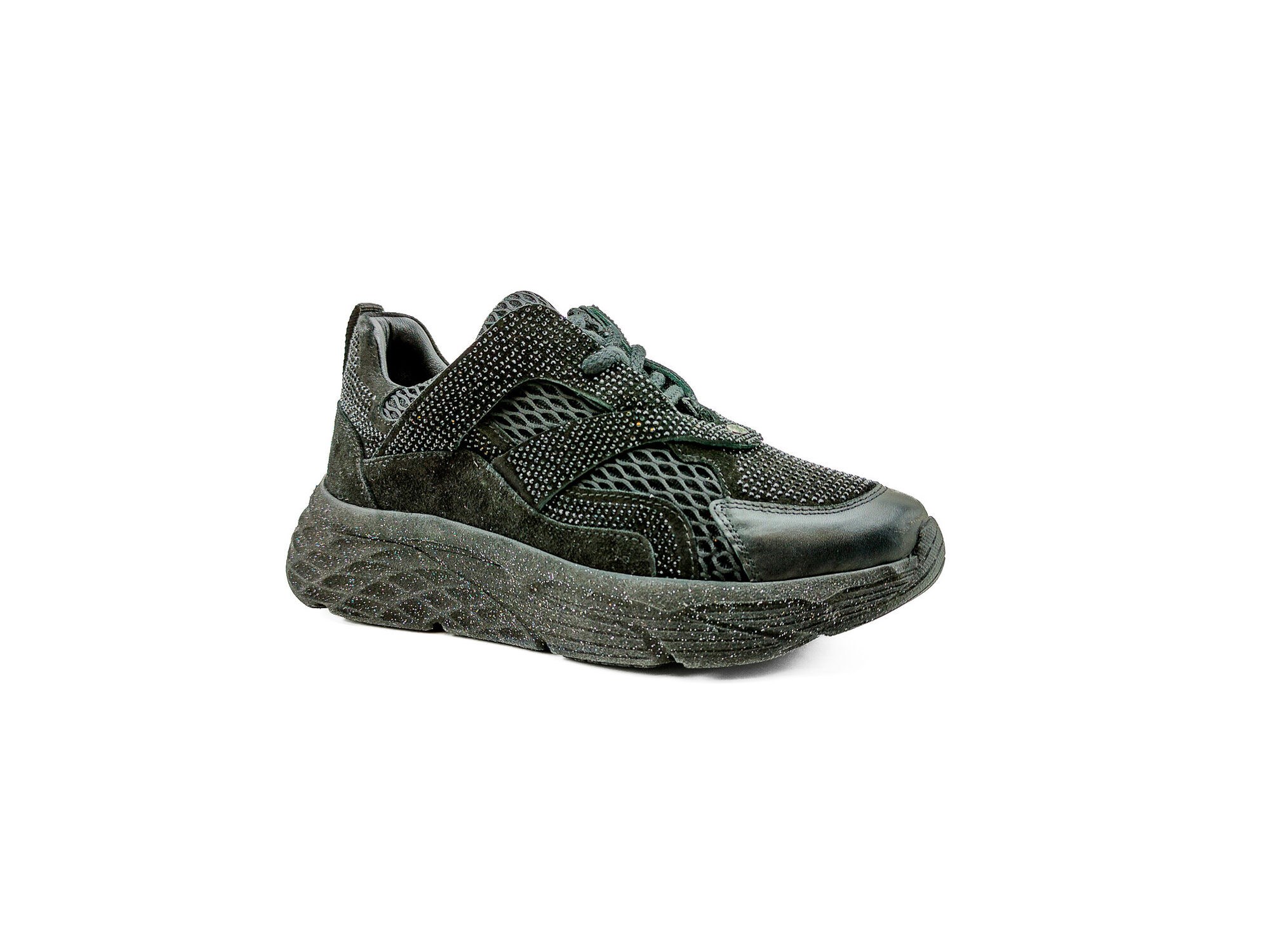 Ortoplus Deri Ortopedik Kadın Sneaker Ayakkabı Taşlı ET3242 SİYAH SİMLİ - OrtoPlus