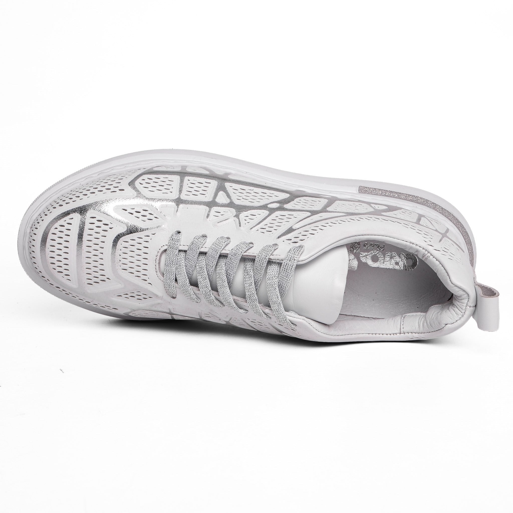 Ortoplus Deri Ortopedik Kadın Sneaker Ayakkabı ET3057 BEYAZ - GÜMÜŞ - OrtoPlus