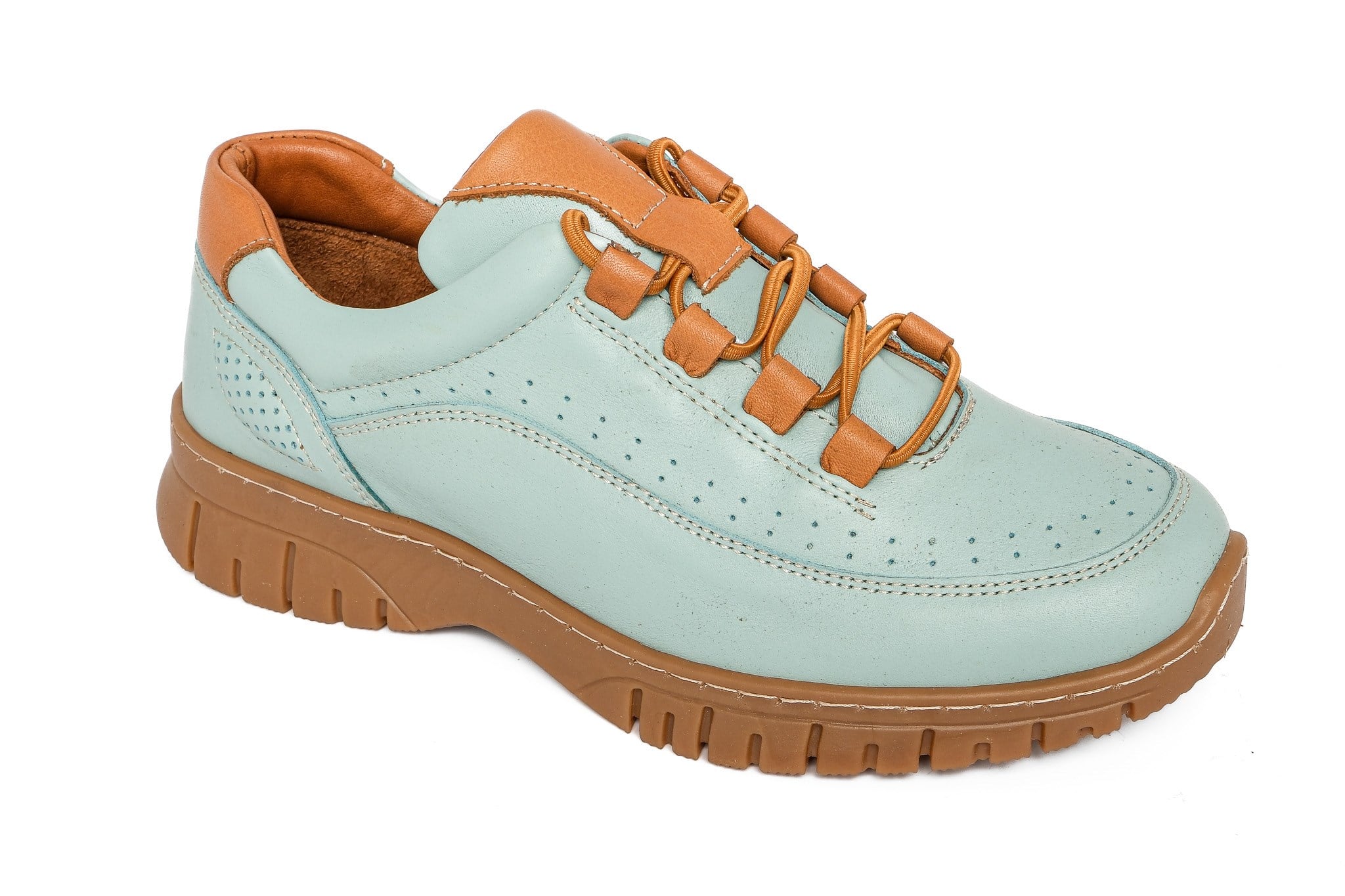 Ortoplus Deri Ortopedik Kadın Sneaker Ayakkabı Bağcıklı ND26061 AÇIK MAVİ - OrtoPlus