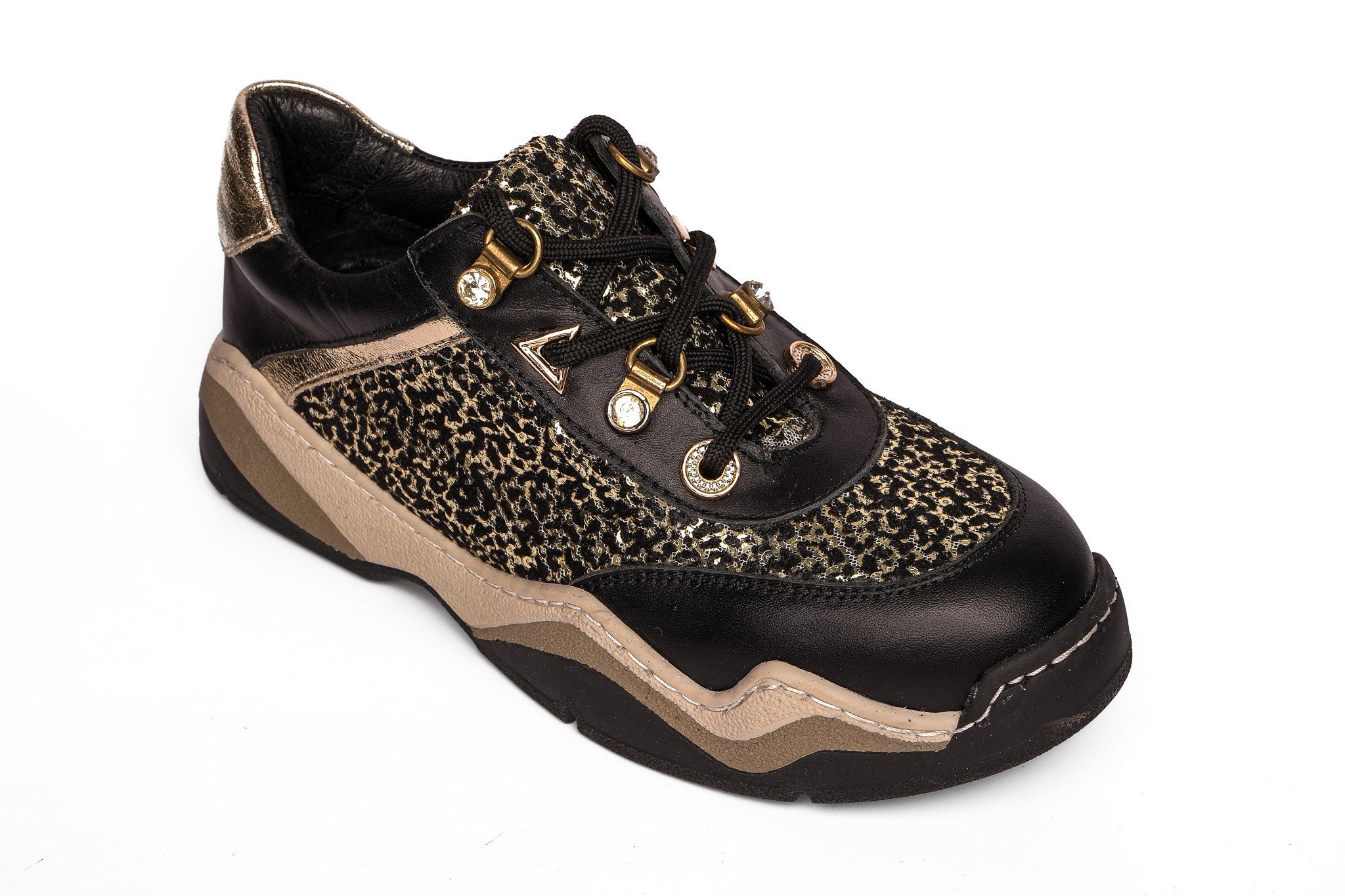 Ortoplus Deri Ortopedik Kadın Sneaker Ayakkabı ET3308 SİYAH LEOPAR - OrtoPlus
