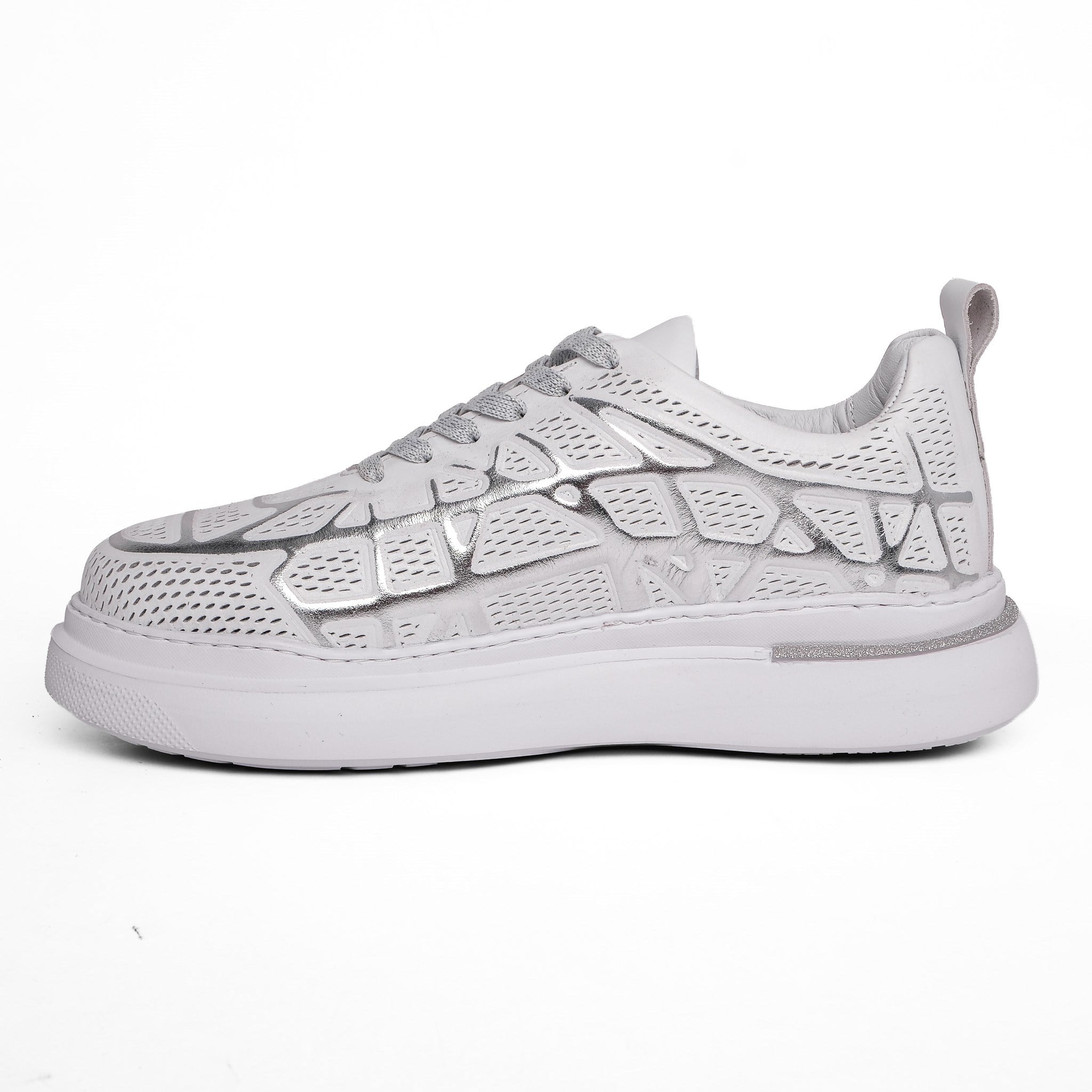 Ortoplus Deri Ortopedik Kadın Sneaker Ayakkabı ET3057 BEYAZ - GÜMÜŞ - OrtoPlus