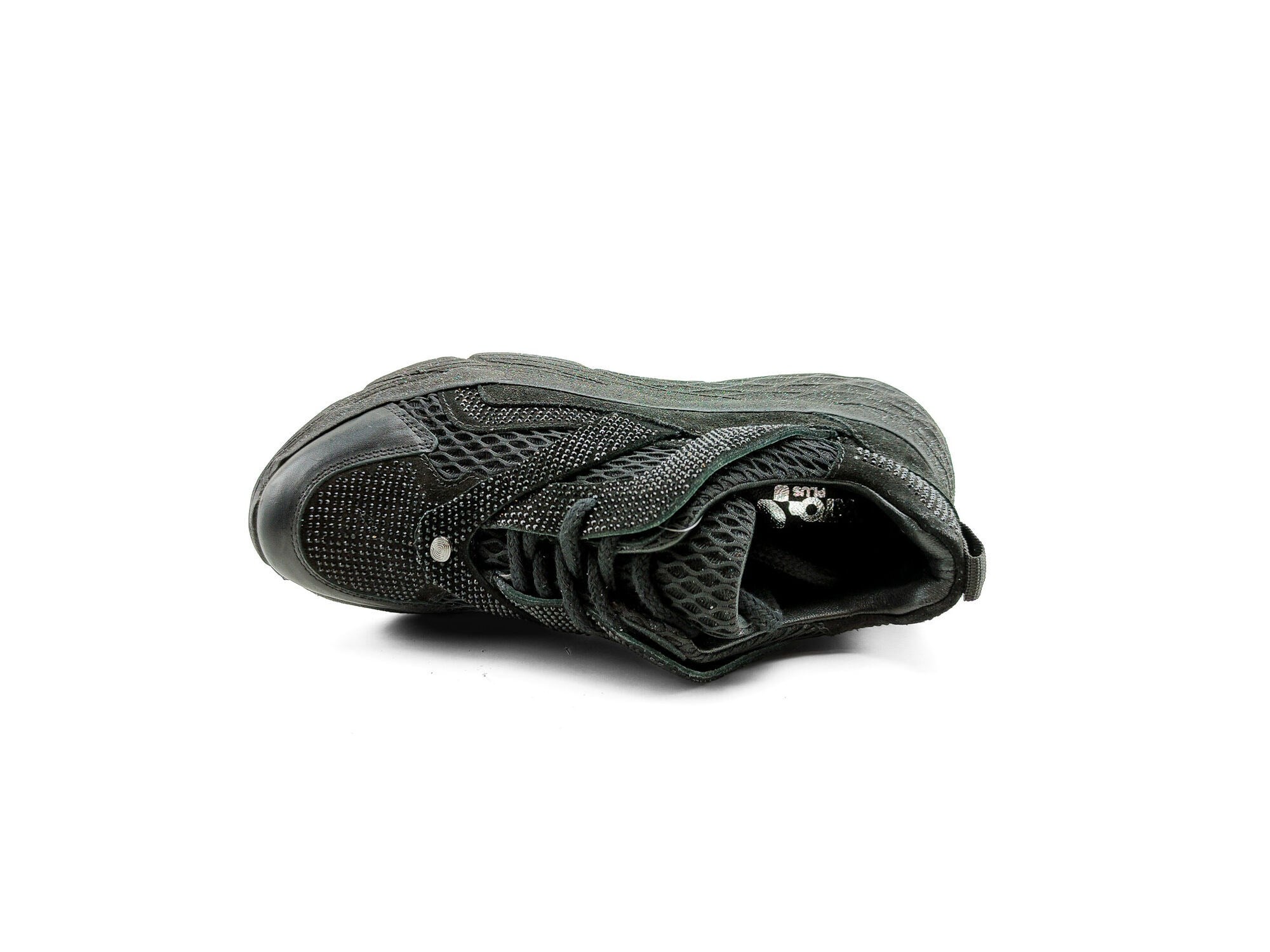 Ortoplus Deri Ortopedik Kadın Sneaker Ayakkabı Taşlı ET3242 SİYAH SİMLİ - OrtoPlus