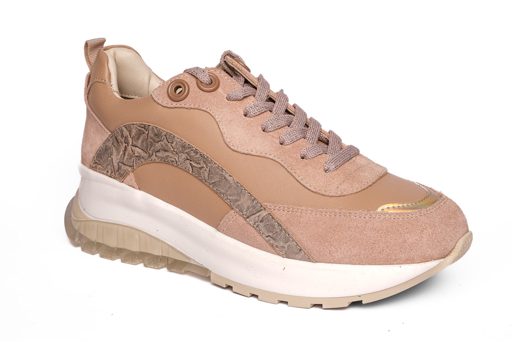 Ortoplus Deri Ortopedik Kadın Sneaker Ayakkabı ET3212 PUDRA - OrtoPlus