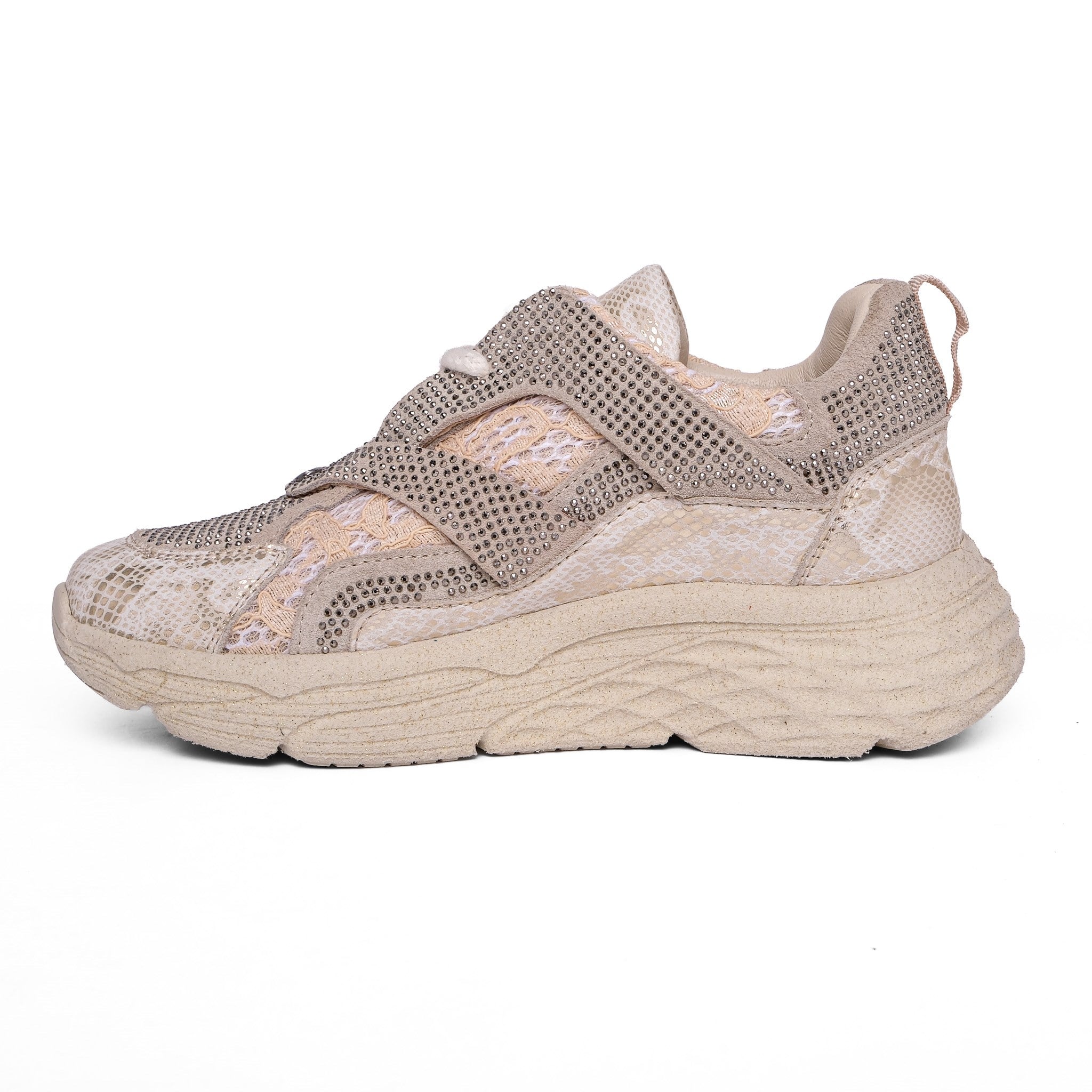 Ortoplus Deri Ortopedik Kadın Sneaker Ayakkabı Taşlı ET3242 ALTIN SİMLİ - OrtoPlus