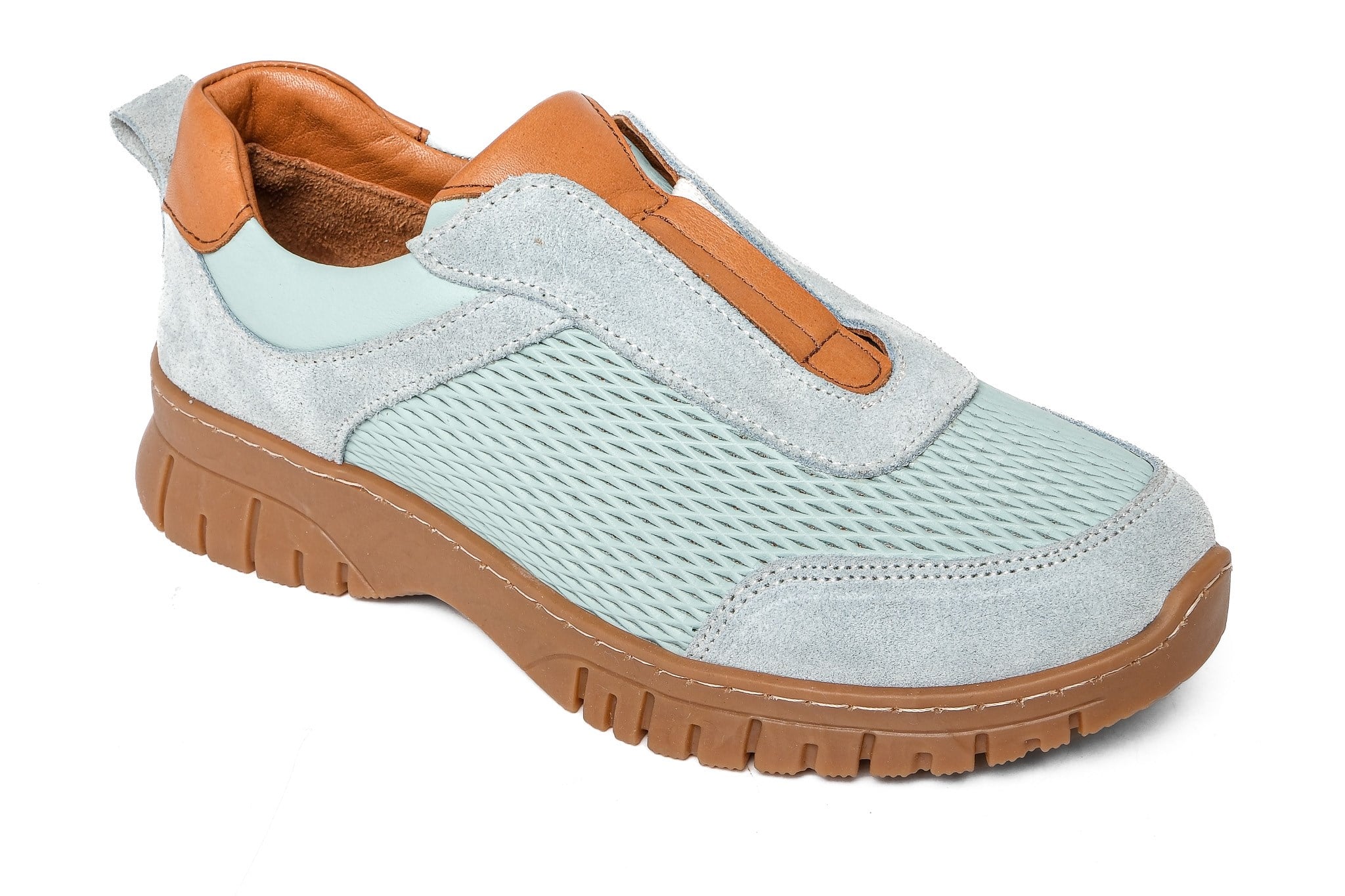 Ortoplus Deri Ortopedik Kadın Sneaker Ayakkabı ND26066 AÇIK MAVİ - OrtoPlus