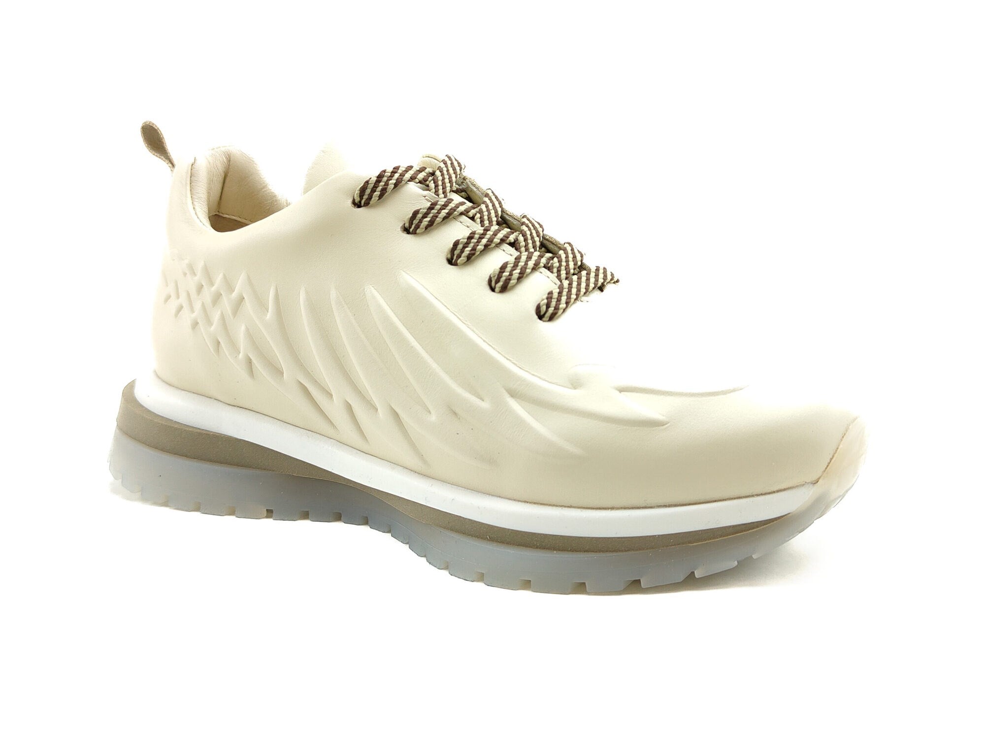 Ortoplus Deri Ortopedik Kadın Sneaker Ayakkabı Kabartmalı ET3098 EKRU - OrtoPlus