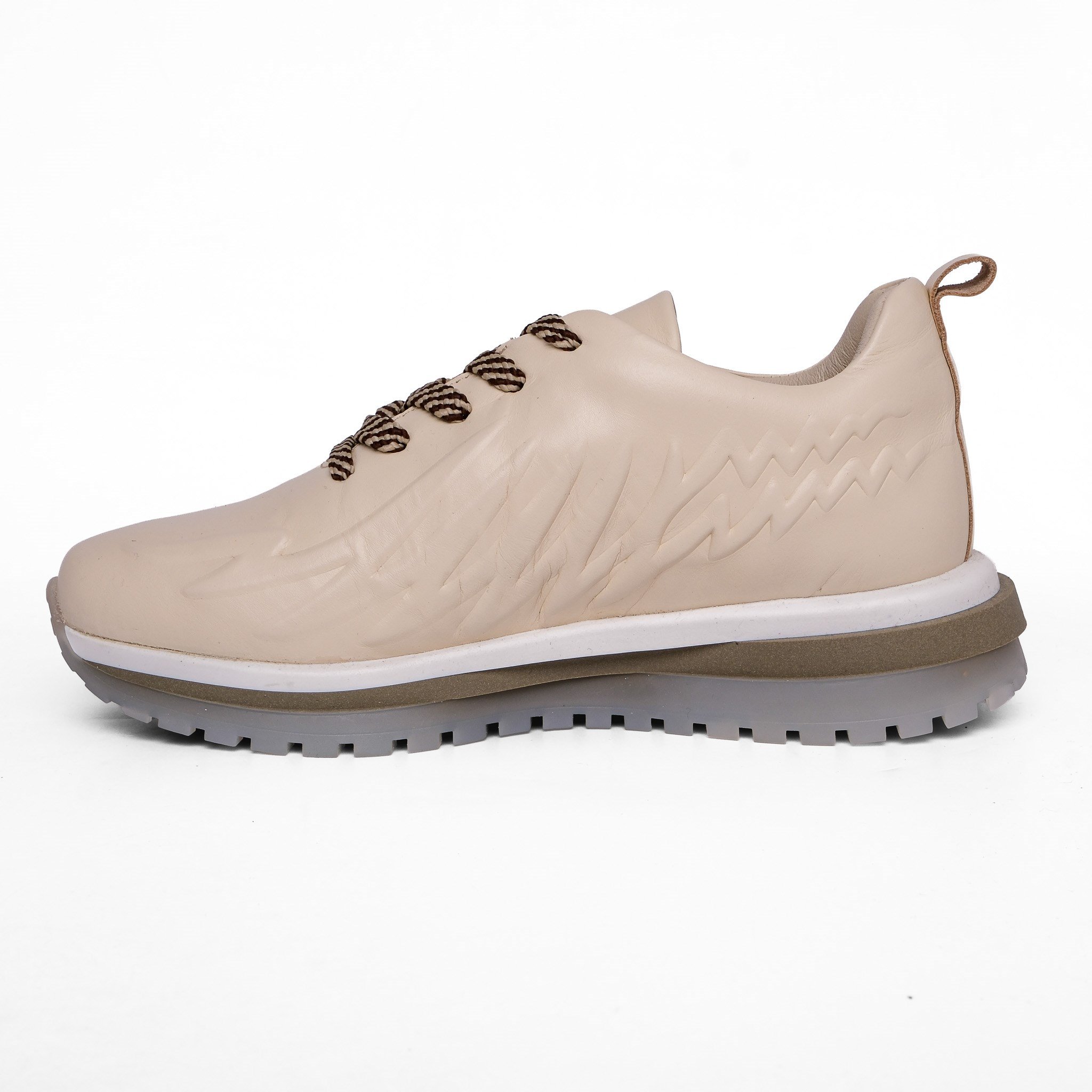 Ortoplus Deri Ortopedik Kadın Sneaker Ayakkabı Kabartmalı ET3098 EKRU - OrtoPlus