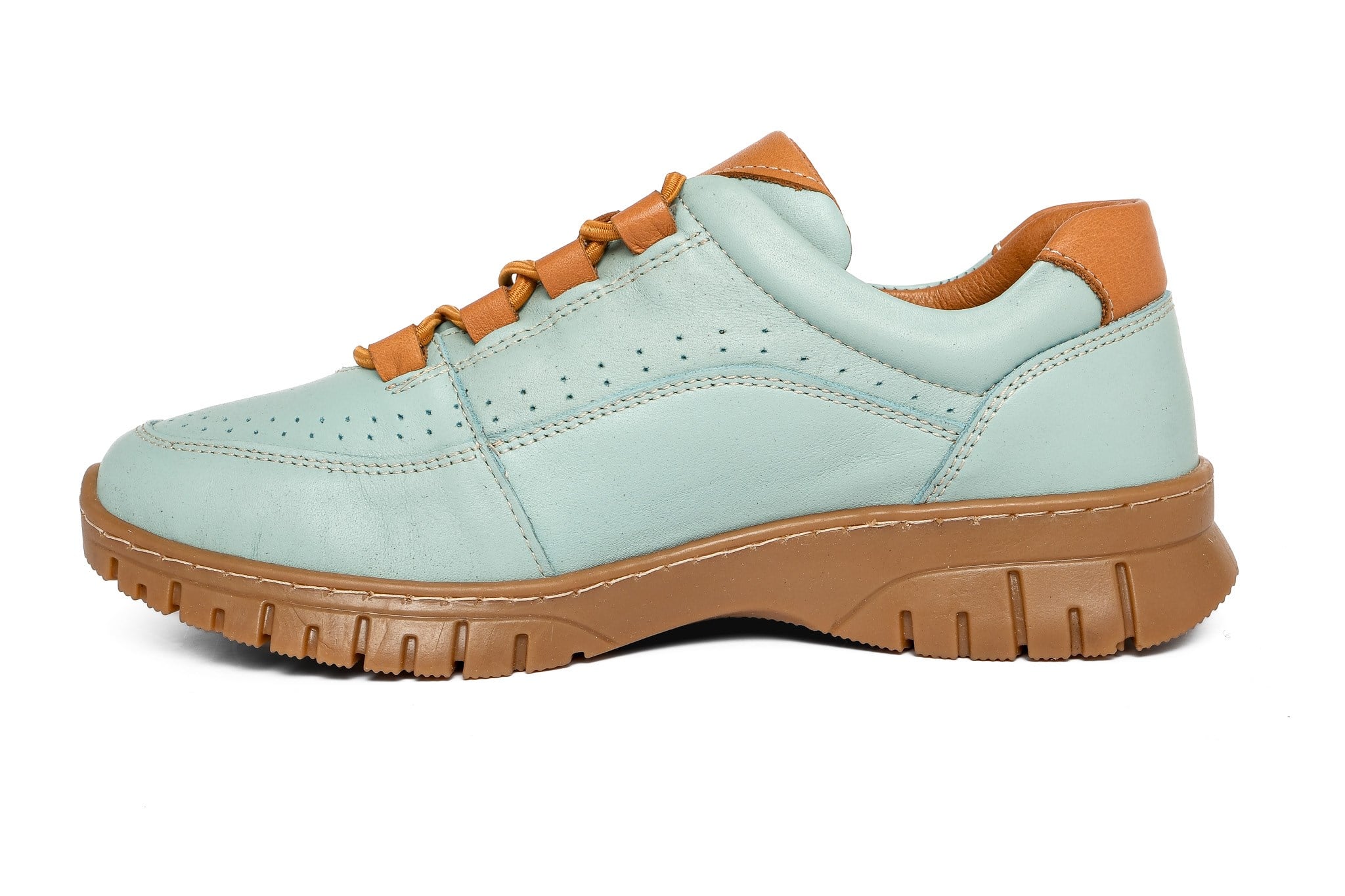 Ortoplus Deri Ortopedik Kadın Sneaker Ayakkabı Bağcıklı ND26061 AÇIK MAVİ - OrtoPlus