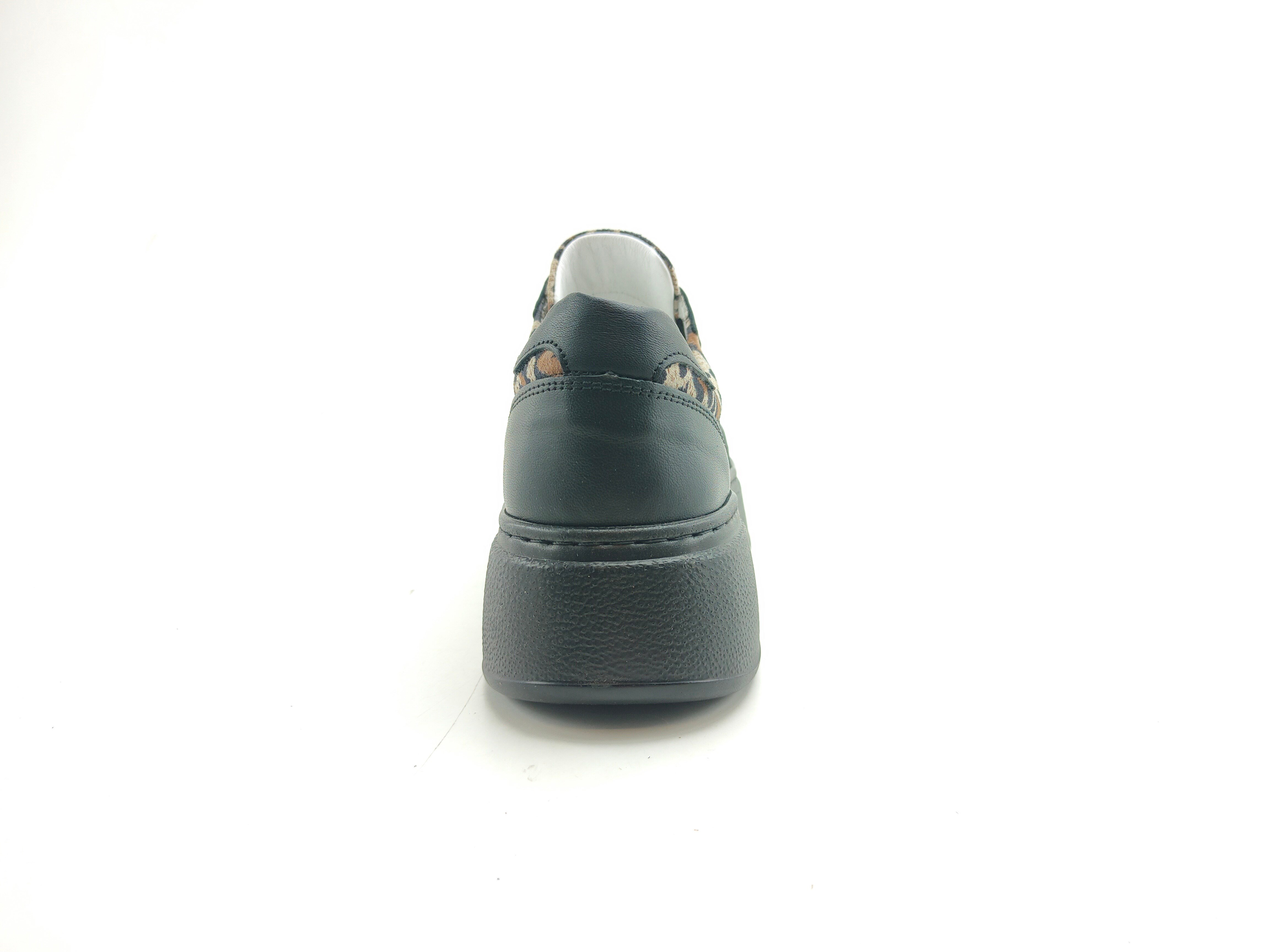 Ortoplus Deri Ortopedik Sneaker Kadın Ayakkabı EL217 SİYAH LEOPAR - OrtoPlus