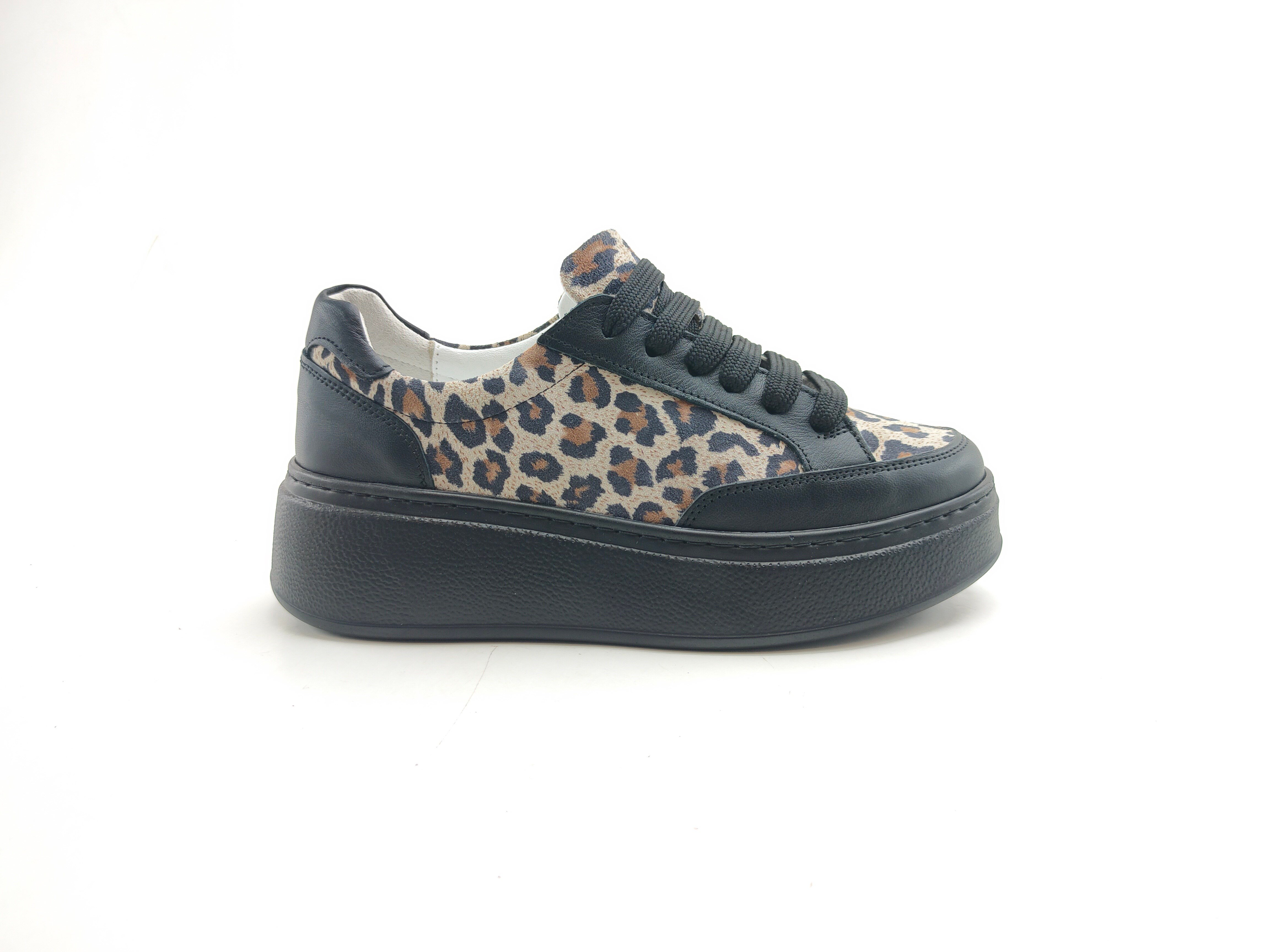 Ortoplus Deri Ortopedik Sneaker Kadın Ayakkabı EL217 SİYAH LEOPAR - OrtoPlus