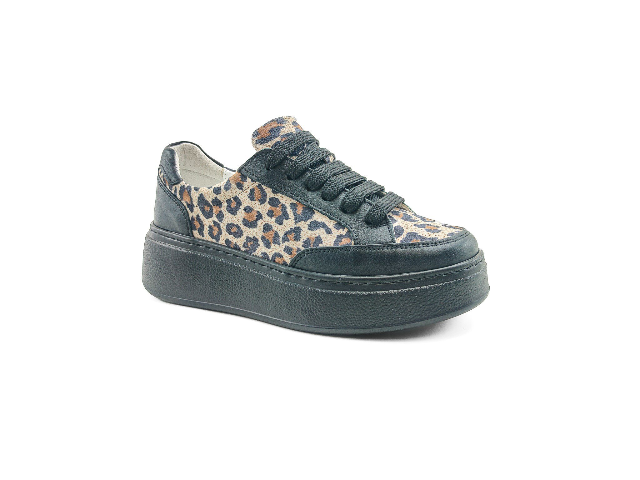 Ortoplus Deri Ortopedik Sneaker Kadın Ayakkabı EL217 SİYAH LEOPAR - OrtoPlus