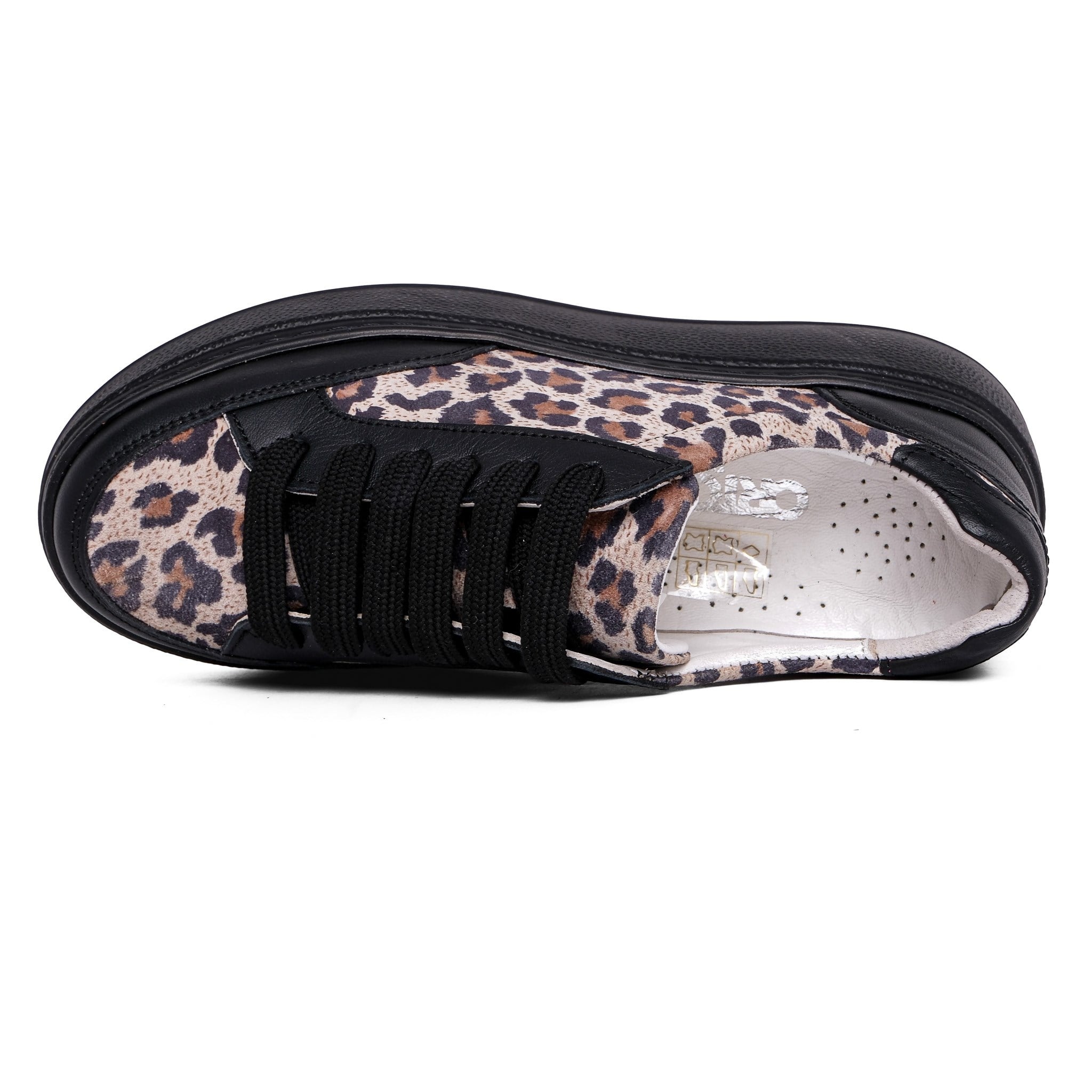 Ortoplus Deri Ortopedik Sneaker Kadın Ayakkabı EL217 SİYAH LEOPAR - OrtoPlus