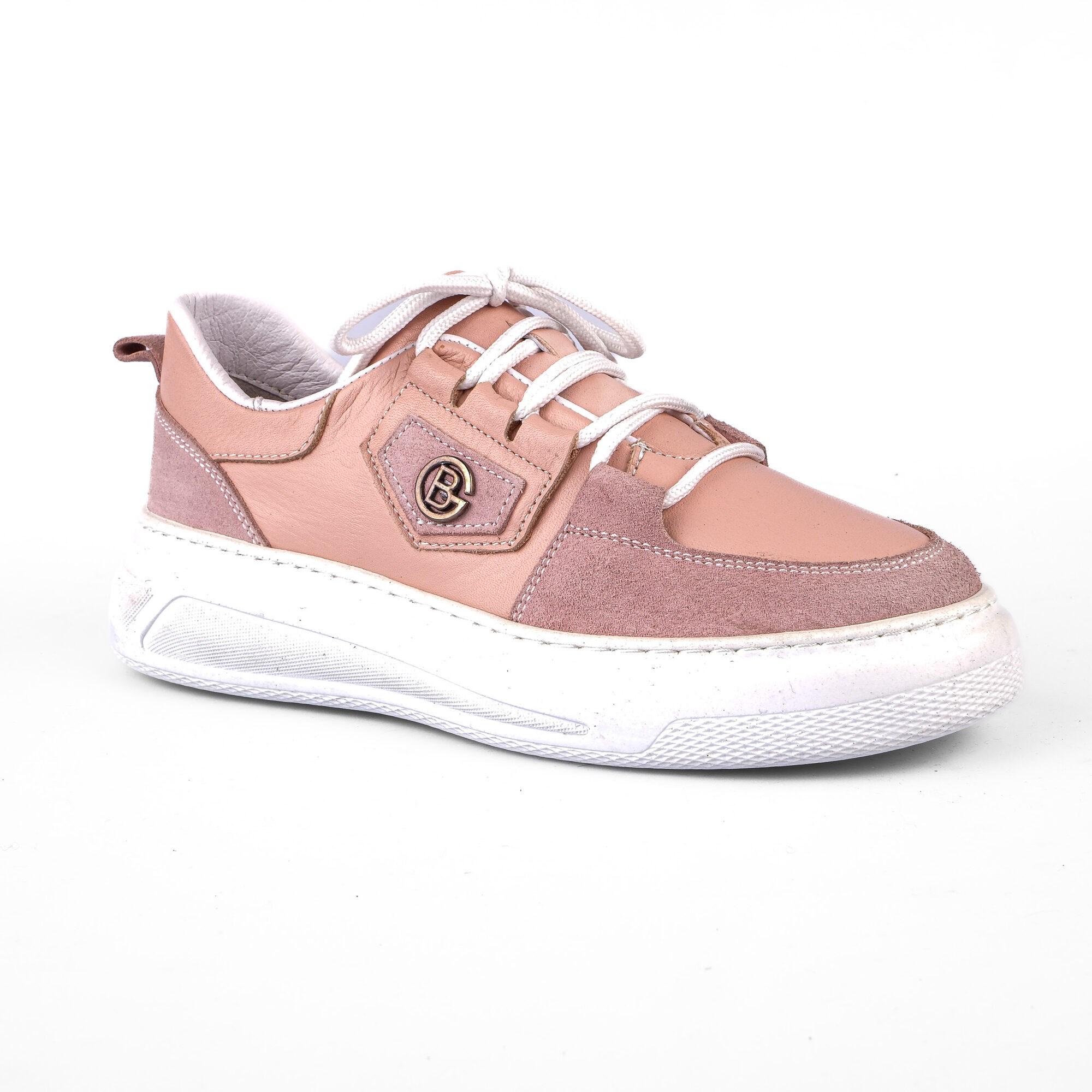 Ortoplus Deri Ortopedik Sneaker Kadın Ayakkabı S8030 PUDRA - OrtoPlus