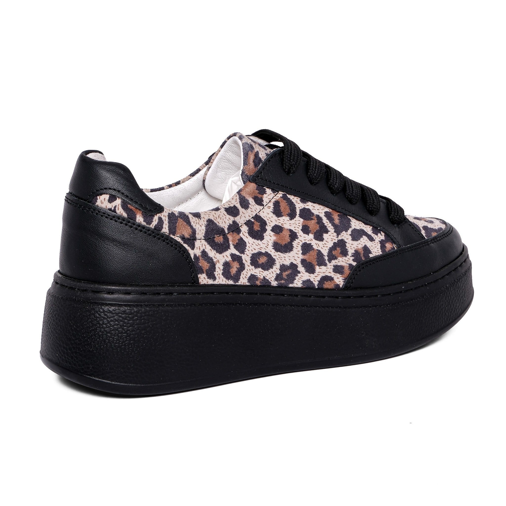 Ortoplus Deri Ortopedik Sneaker Kadın Ayakkabı EL217 SİYAH LEOPAR - OrtoPlus