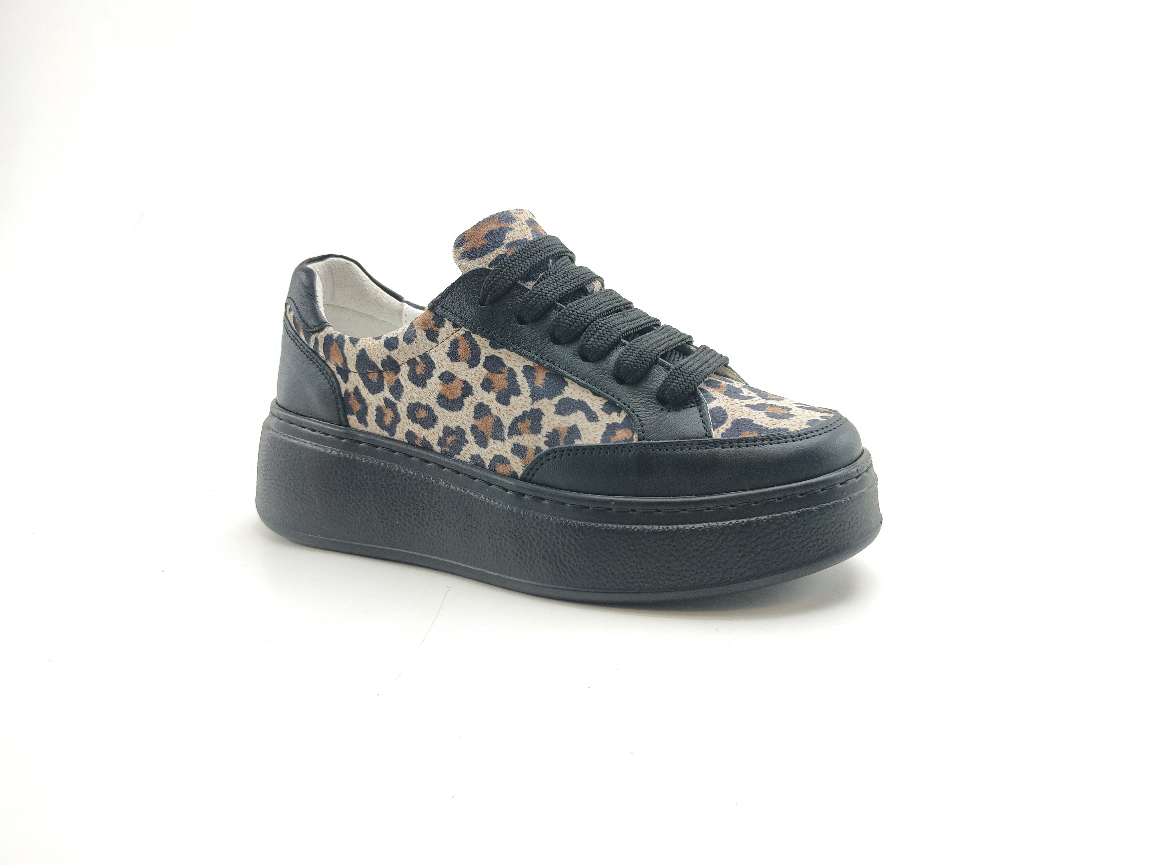 Ortoplus Deri Ortopedik Sneaker Kadın Ayakkabı EL217 SİYAH LEOPAR - OrtoPlus