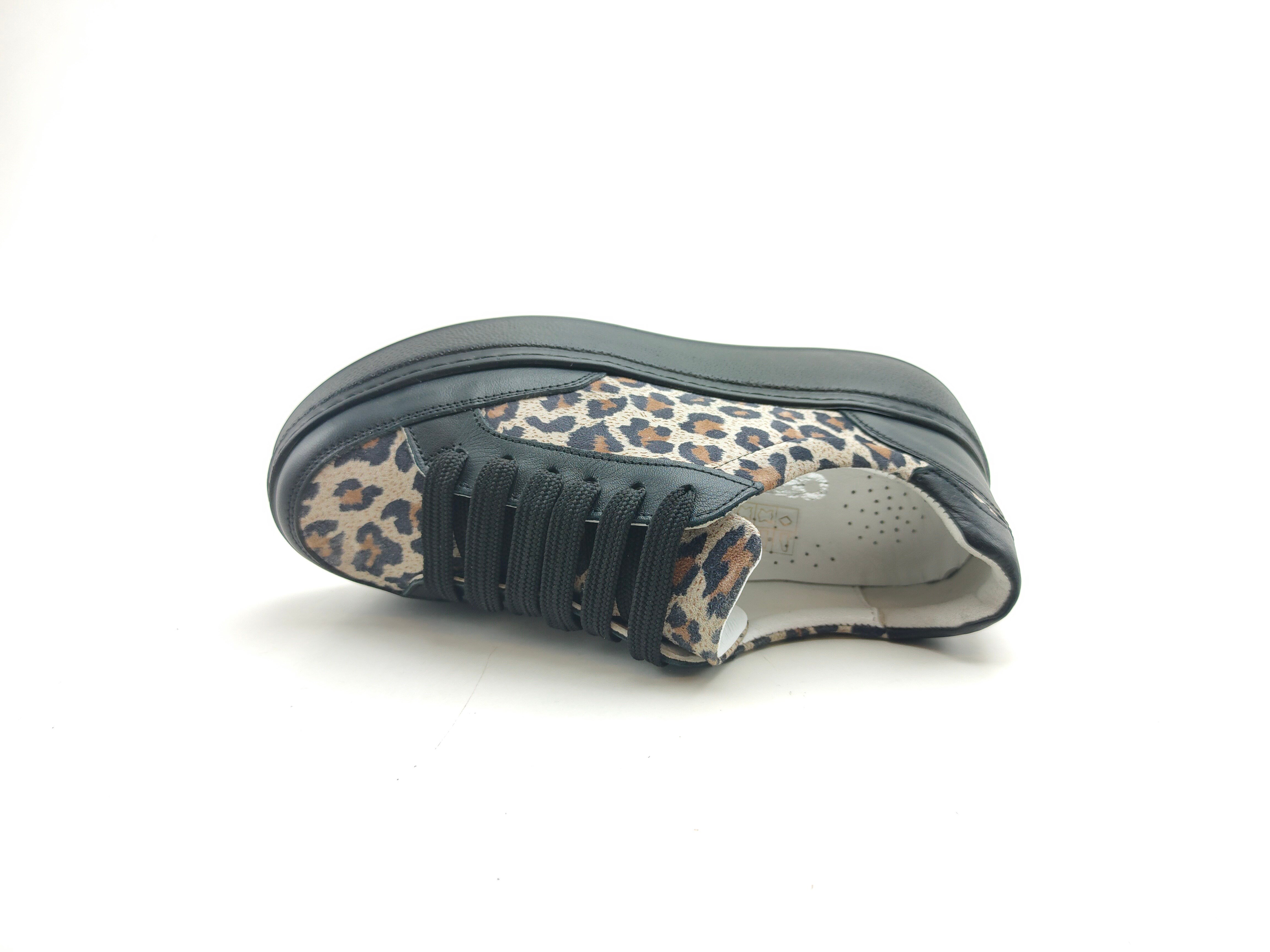 Ortoplus Deri Ortopedik Sneaker Kadın Ayakkabı EL217 SİYAH LEOPAR - OrtoPlus