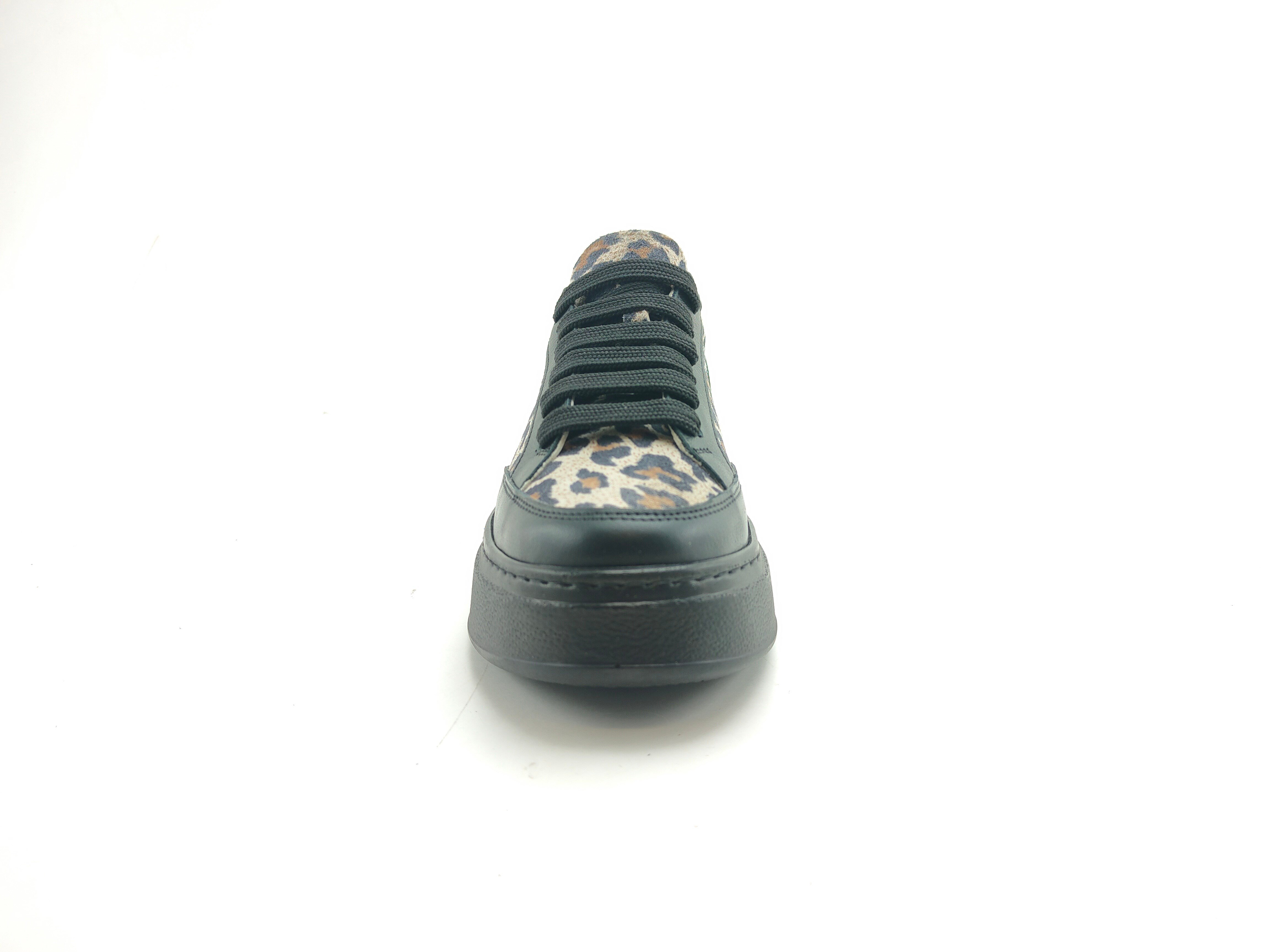 Ortoplus Deri Ortopedik Sneaker Kadın Ayakkabı EL217 SİYAH LEOPAR - OrtoPlus
