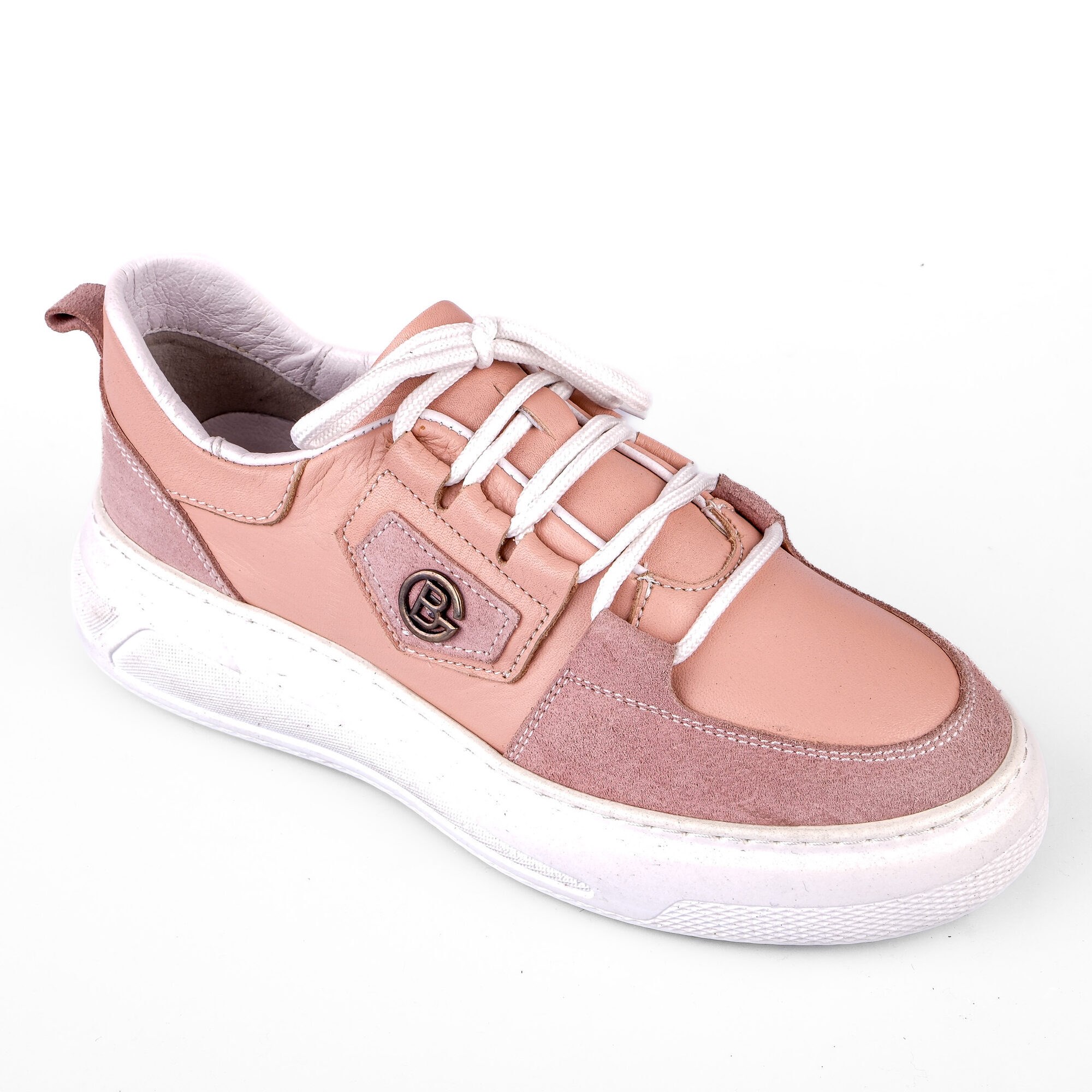 Ortoplus Deri Ortopedik Sneaker Kadın Ayakkabı S8030 PUDRA - OrtoPlus