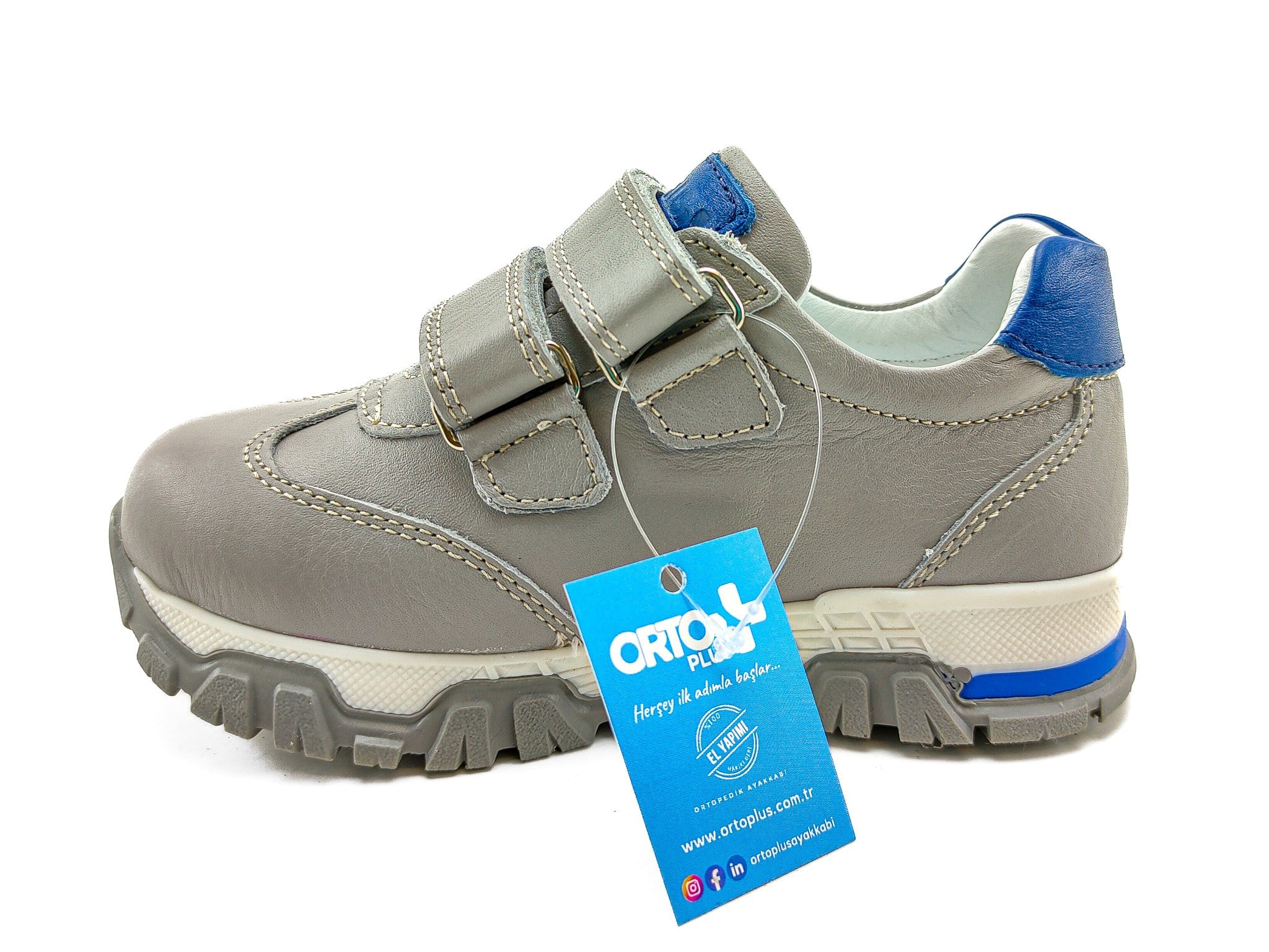 Ortoplus Ortopedik Deri Çocuk Spor Ayakkabı F C268-1 GRİ-LACİ - OrtoPlus