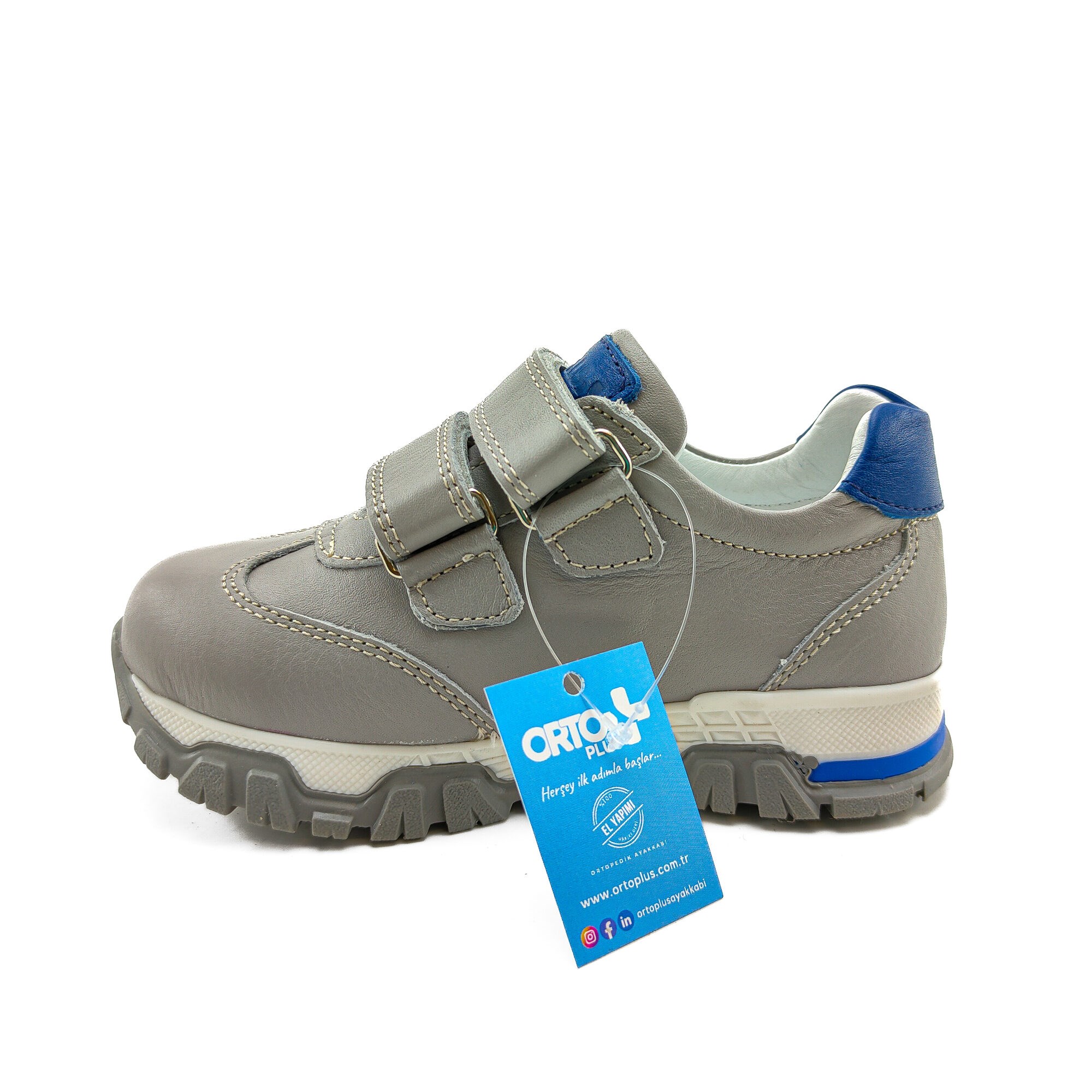 Ortoplus Spor Deri Ortopedik Bebe Ayakkabı K C268-1 GRİ-LACİ - OrtoPlus