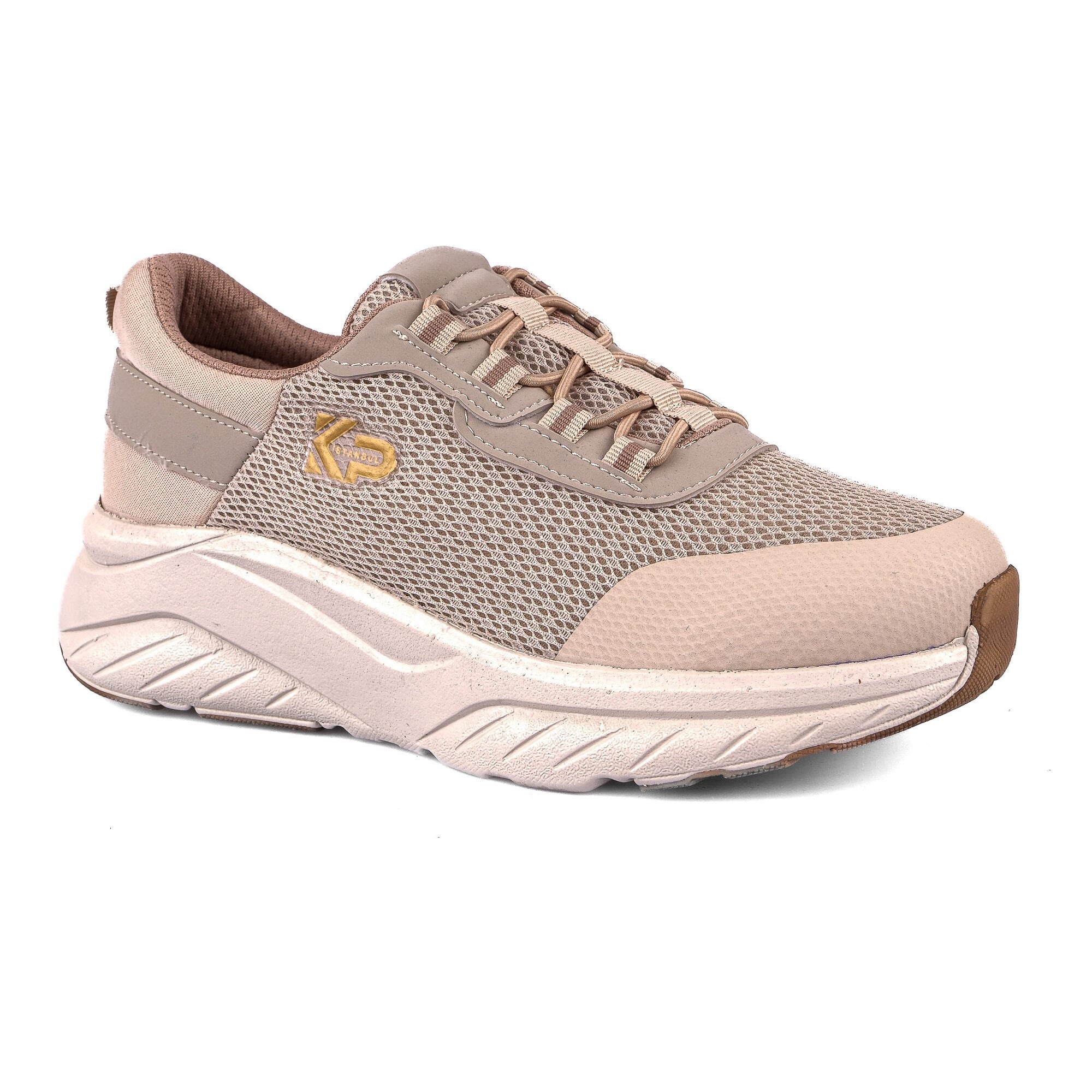 Sneaker Tekstil Yürüyüş Kadın Ayakkabı Bağcıklı KP5194 BEJ - King Paolo