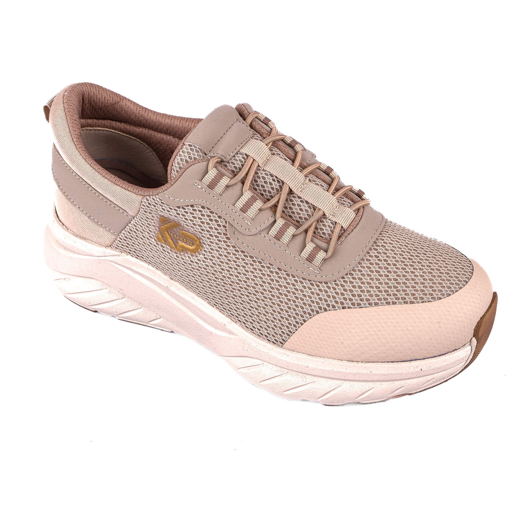 Sneaker Tekstil Yürüyüş Kadın Ayakkabı Bağcıklı KP5194 BEJ - King Paolo