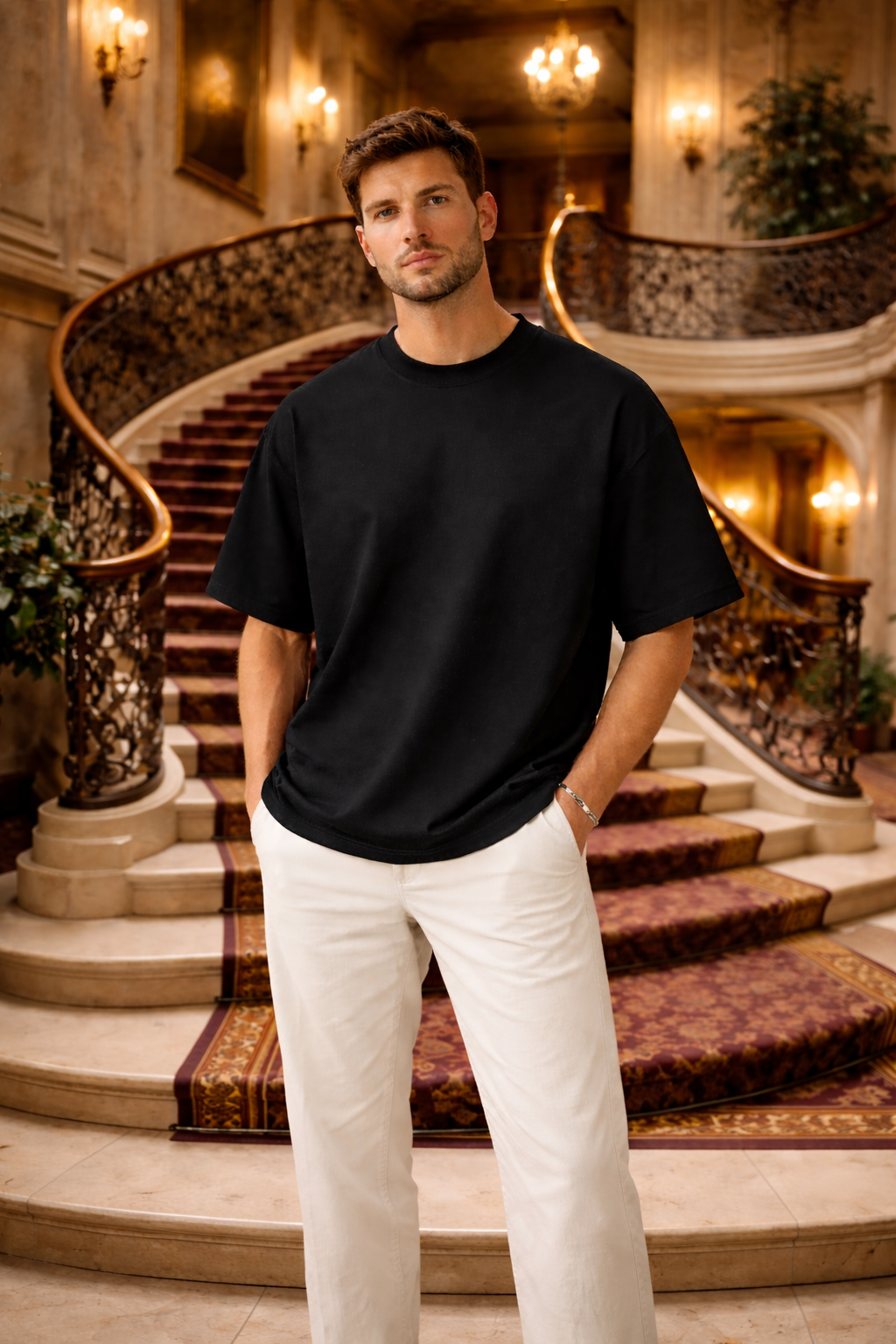 Gerçek Oversize Erkek Siyah Kalın T-Shirt