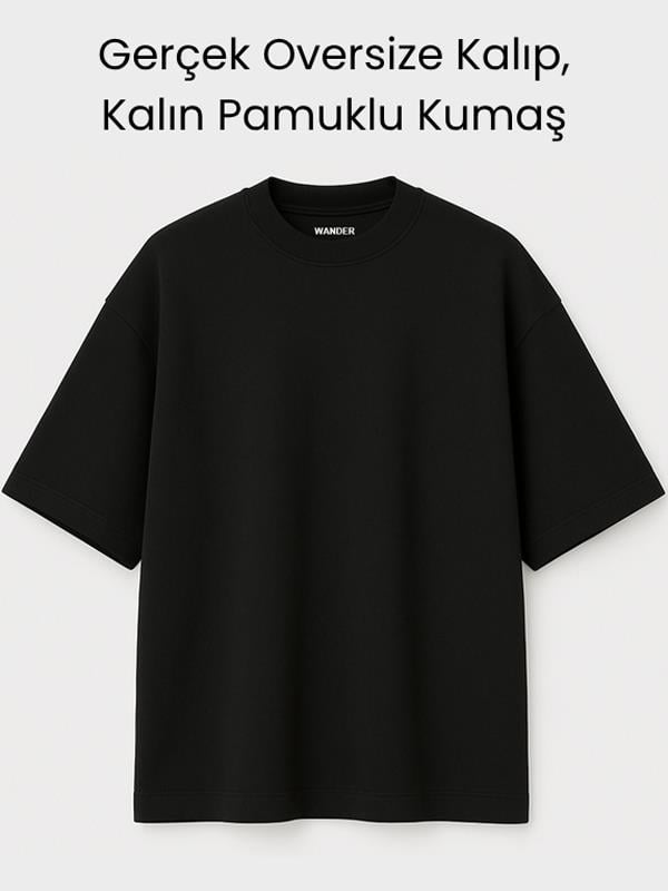Gerçek Oversize Erkek Siyah Kalın T-Shirt