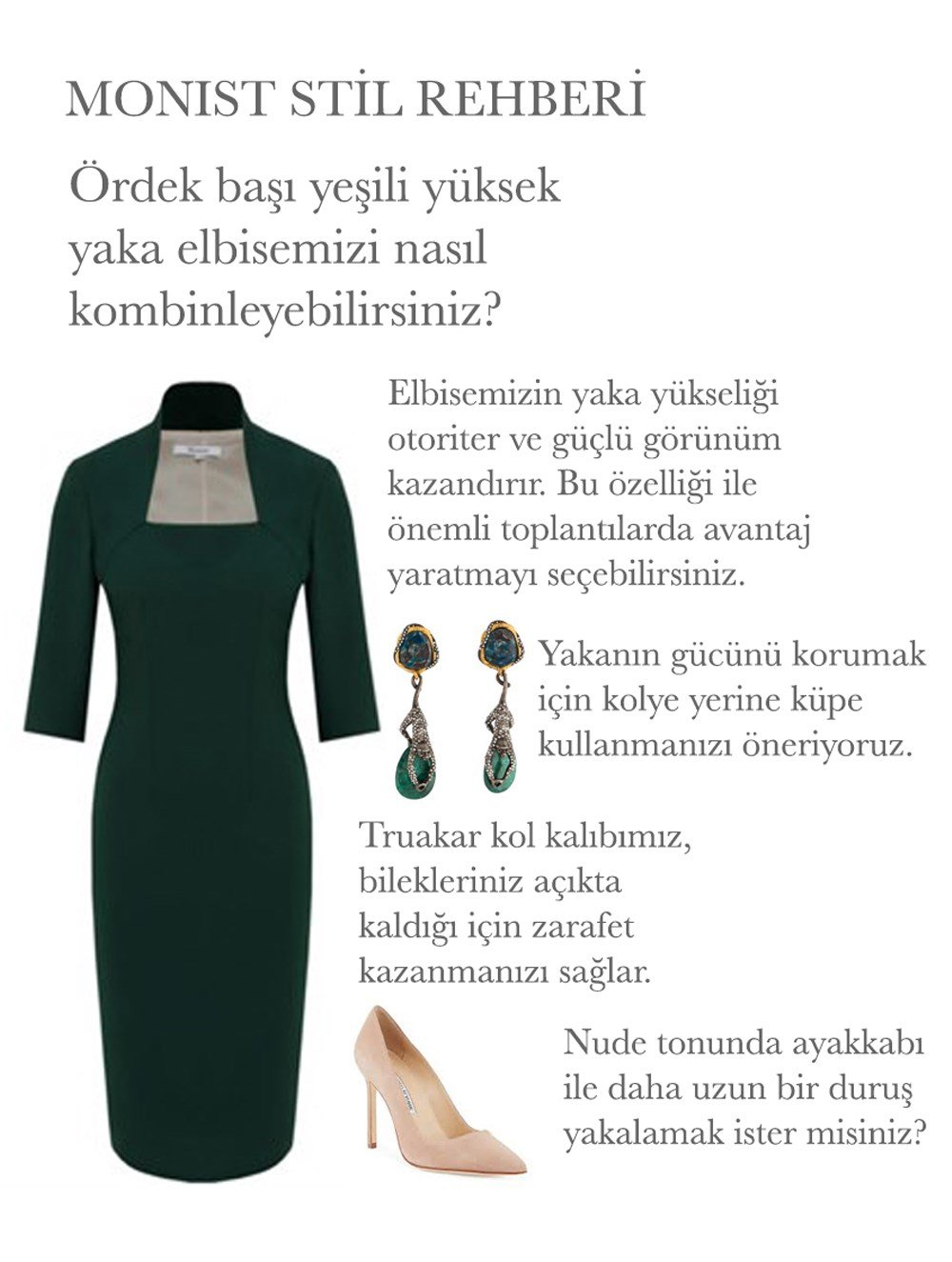 Yeşil Yüksek Yaka Elbise