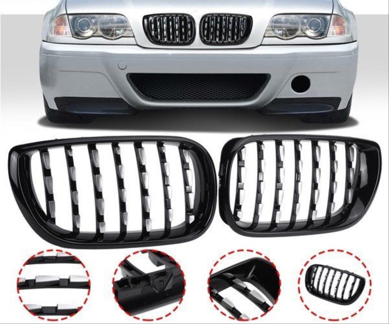 3 SERISI 2002-2004 E46 IÇIN UYUMLU DIAMOND PANJUR (BÖBREK)  PIANO BLACK  ÇERÇEVE 