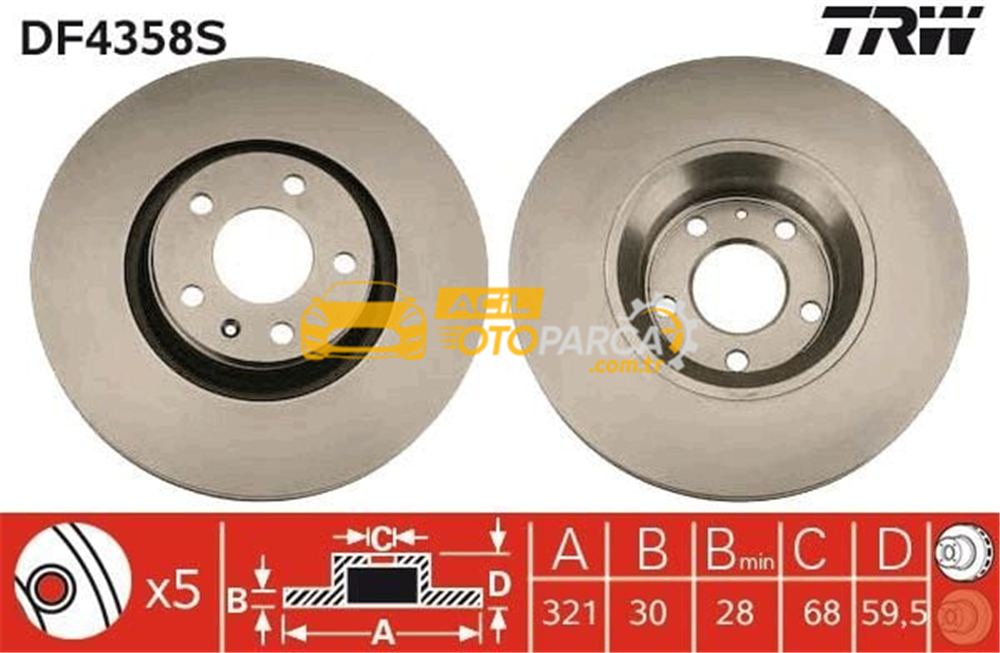 Audi TRW DF4358S | Disk On (Ad) 05-Aı.A6 2.0-2.4-2.7 TDI-Tfsi (Kutu Fıyat Tek) | 2 Adet