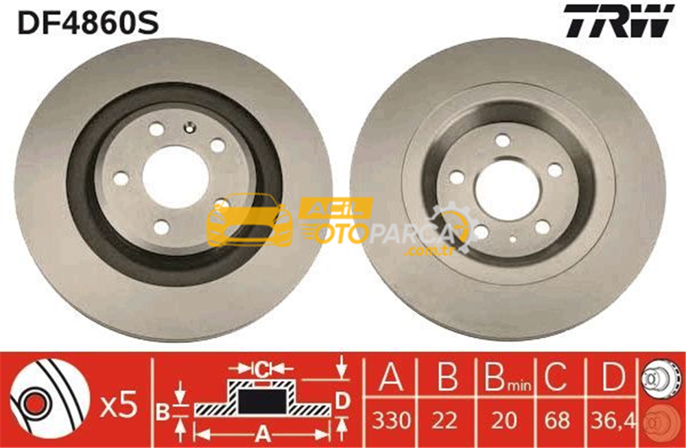 Audi TRW DF4860S | VW A4 A5 A6 08-18 Fren Diski Arka 8K0615601c