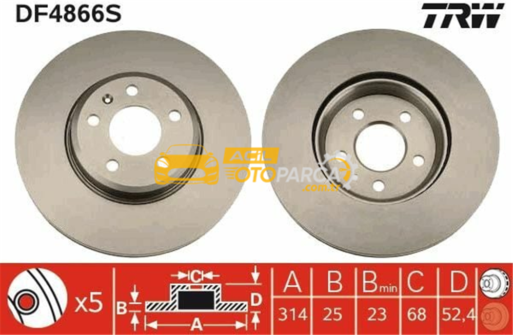Audi TRW DF4866S | Disk On (Ad) 08-Aı.A4-A5-Q5 (Kutu Fıyat Tek) | 2 Adet