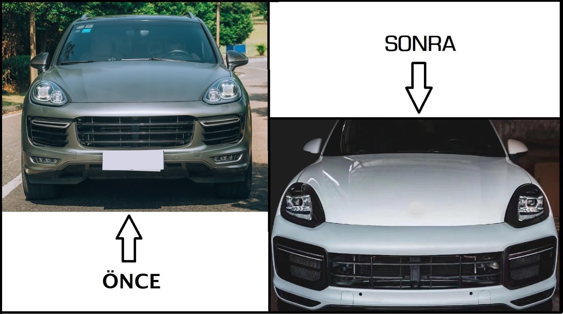 CAYENNE 2014-2017 IÇIN  FACELIFT 2018+ TURBO IÇIN UYUMLU BODY KIT (Farlar Dahil)  