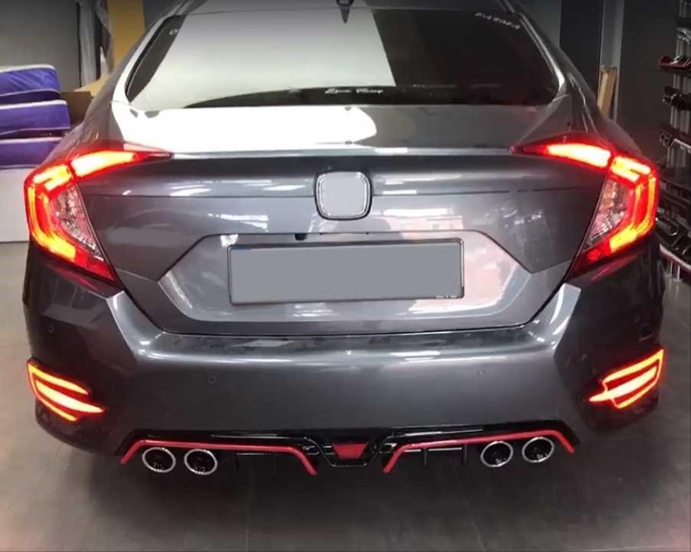 CIVIC FC5 2016-2020 IÇIN UYUMLU DIFÜZÖR 4 EGZOZ PIANO BLACK KIRMIZI SERITLI 