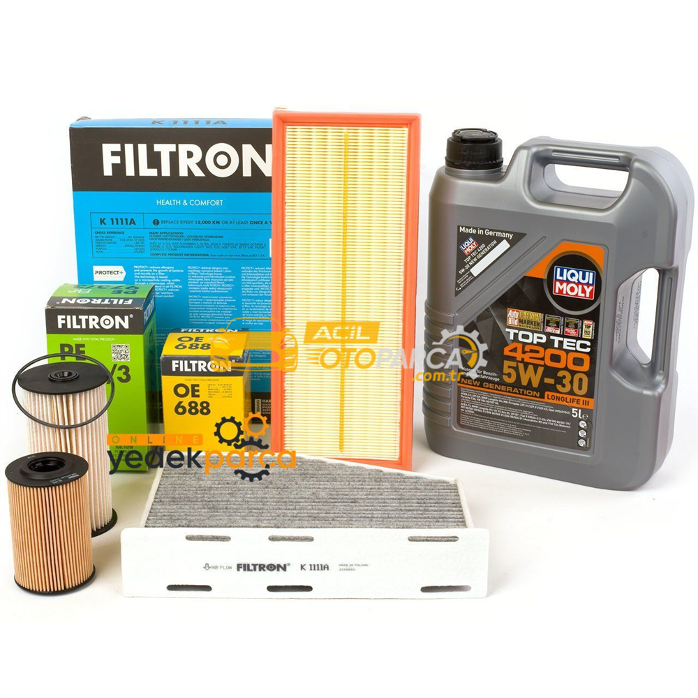 FILTRON Audi A3 1.6 TDI Bakım Seti Filtron Marka / Liqui Moly 5w30 5 Litre Motor Yağlı
