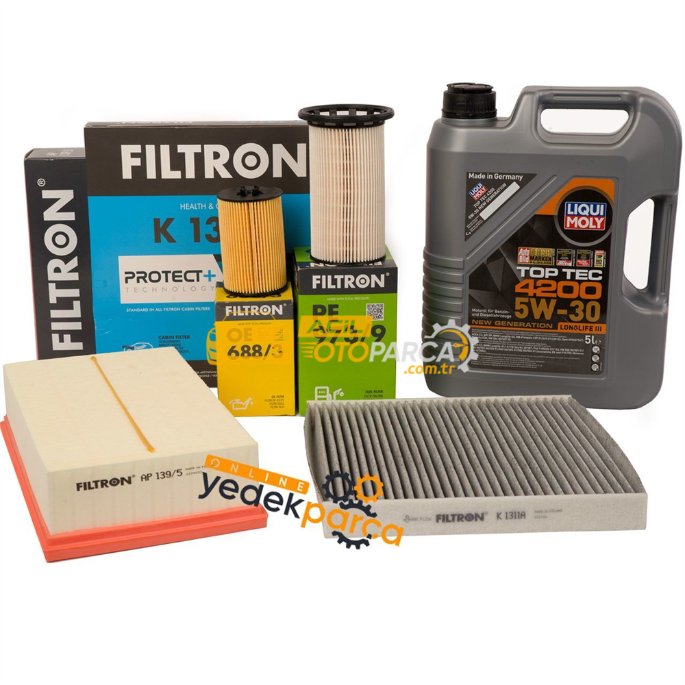 FILTRON Audi A3 2013 Sonrası 1.6 Dizel Periyodik Bakım Filtre Seti Filtron Marka / Liqui Moly 5w30 5 Litre Yağlı